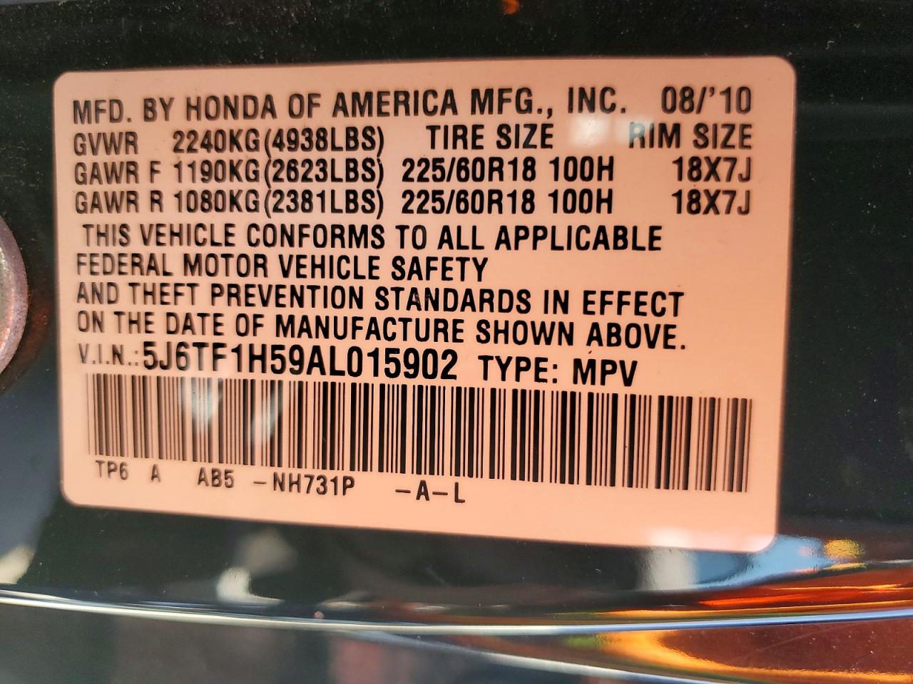 2010 Honda Accord Crosstour Exl Black vin: 5J6TF1H59AL015902