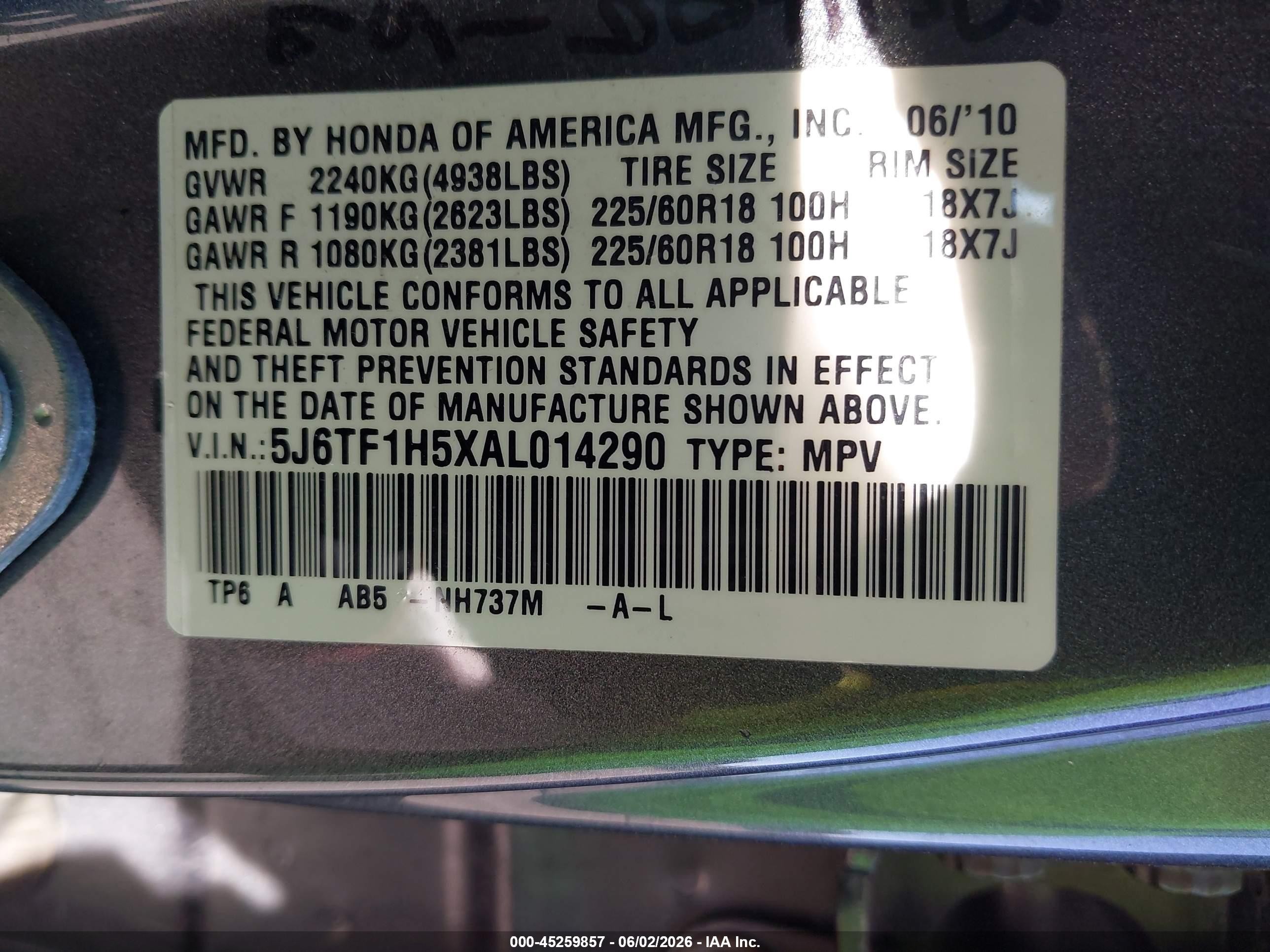 2010 Honda Accord Crosstour Ex-l Gray vin: 5J6TF1H5XAL014290