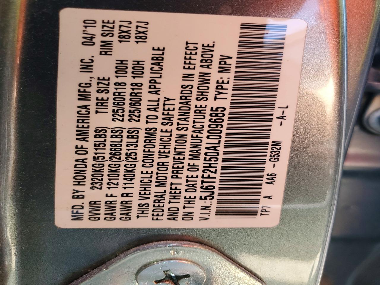 2010 Honda Accord Crosstour Exl Teal vin: 5J6TF2H50AL009685