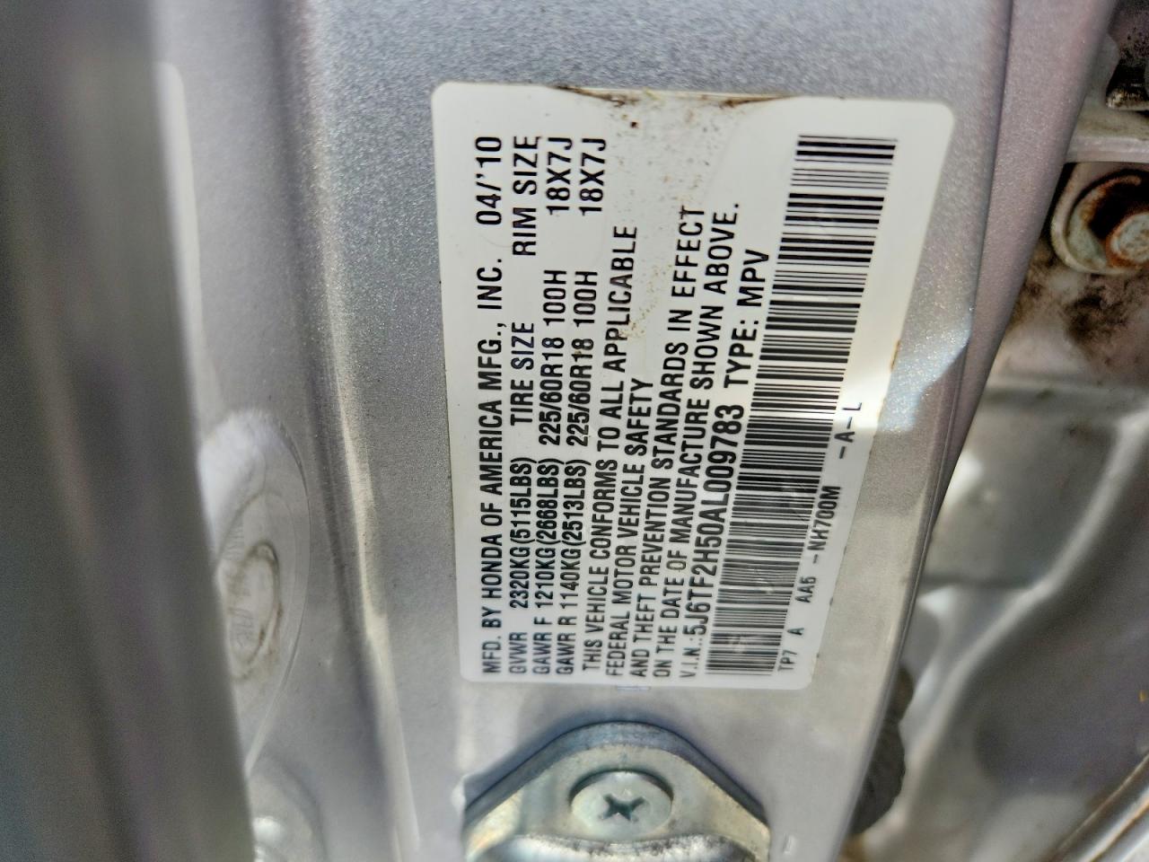2010 Honda Accord Crosstour Exl Silver vin: 5J6TF2H50AL009783