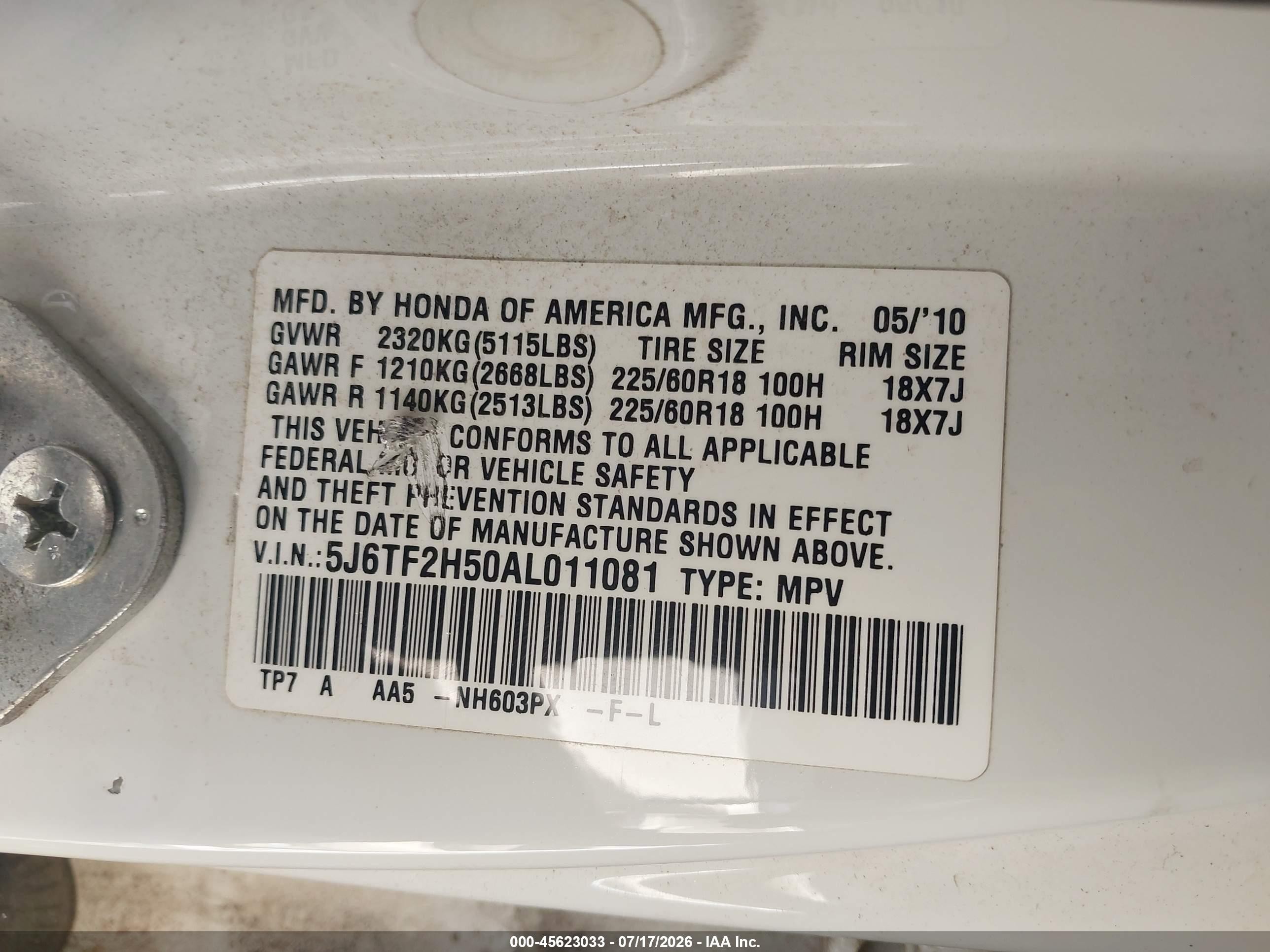 2010 Honda Accord Crosstour Ex-l White vin: 5J6TF2H50AL011081