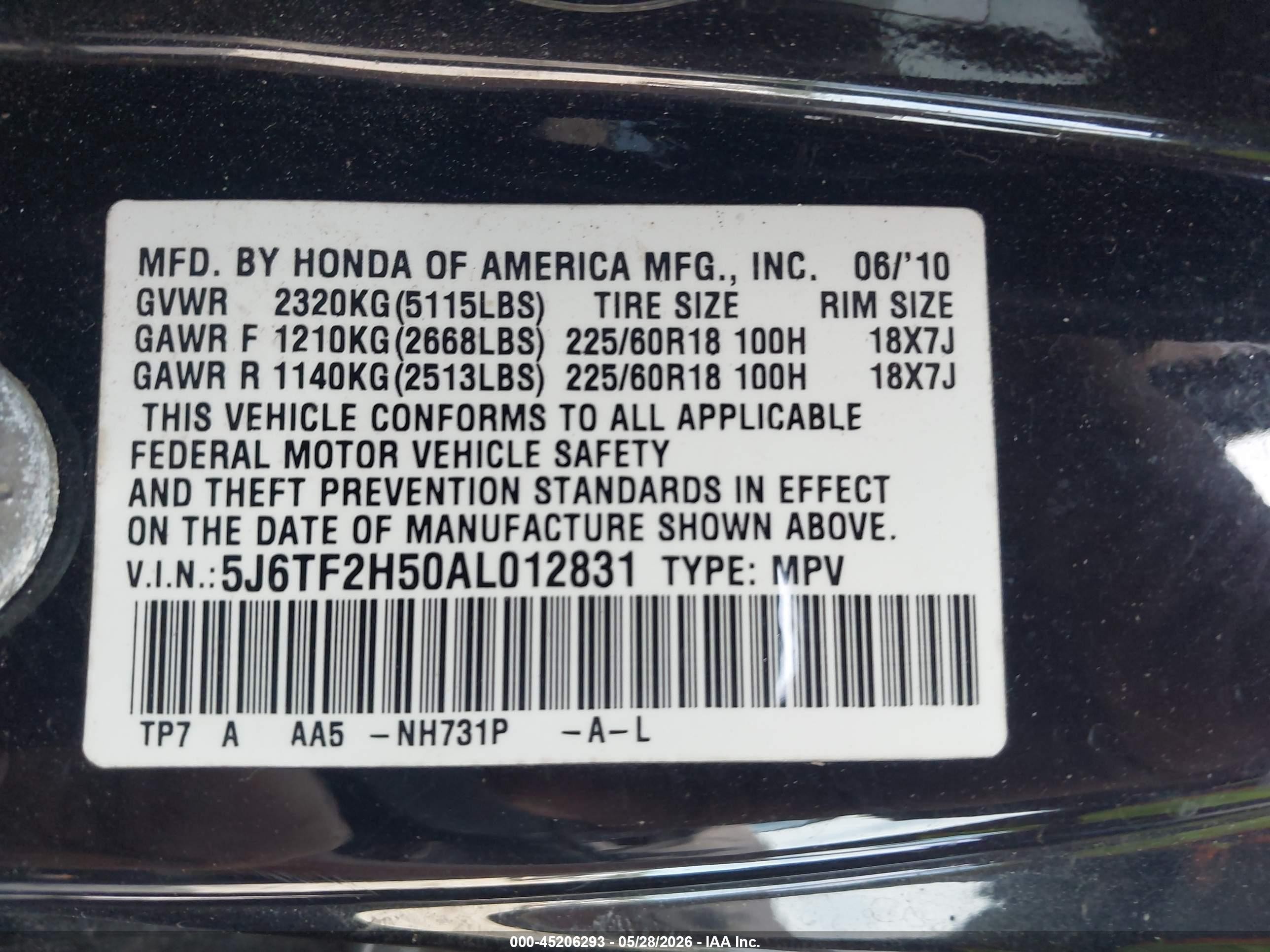 2010 Honda Accord Crosstour Ex-l Black vin: 5J6TF2H50AL012831