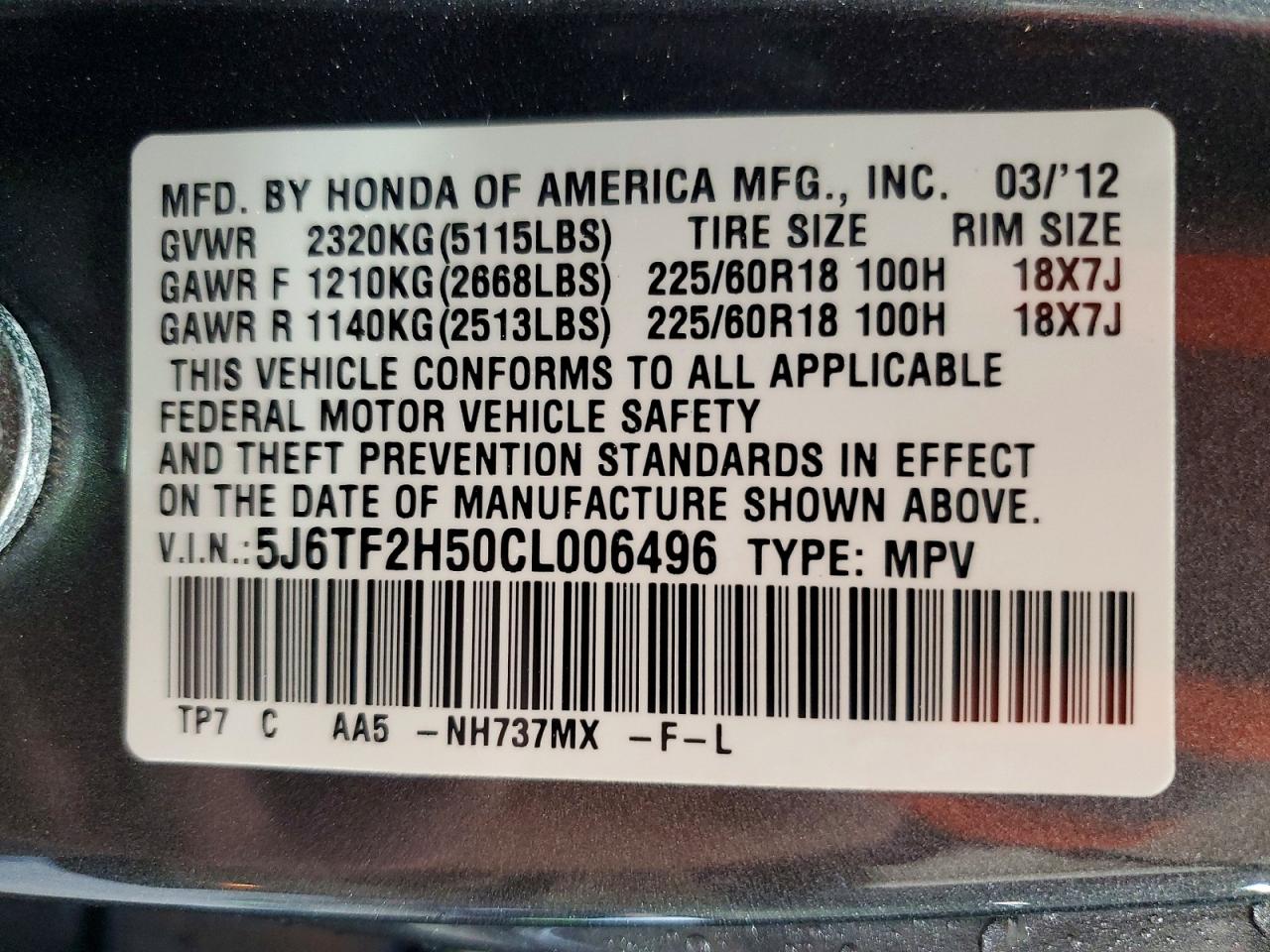 2012 Honda Crosstour Exl Gray vin: 5J6TF2H50CL006496