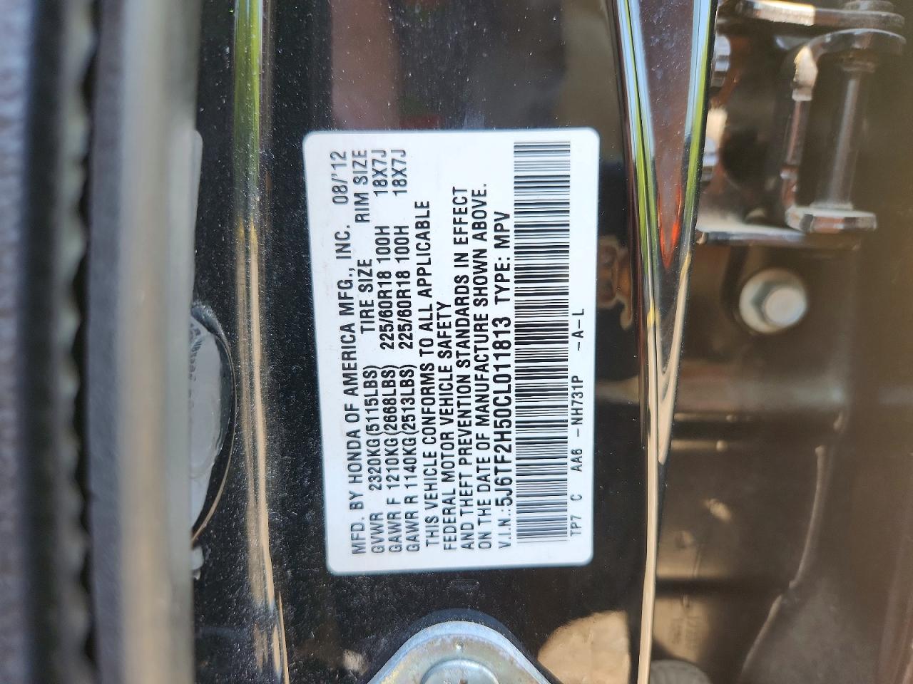 2012 Honda Crosstour Exl Black vin: 5J6TF2H50CL011813