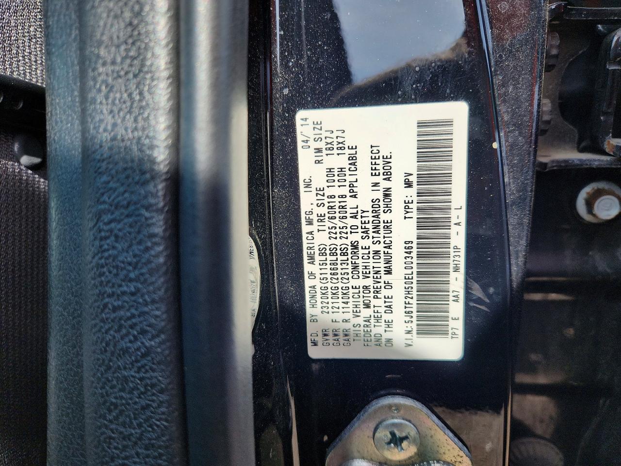 2014 Honda Crosstour Exl Black vin: 5J6TF2H50EL003469