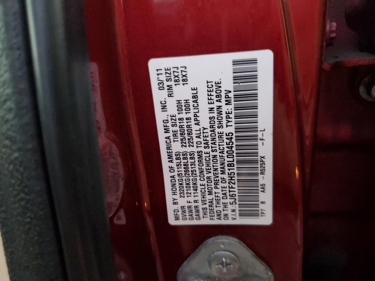 2011 Honda Accord Crosstour Exl Burgundy vin: 5J6TF2H51BL004545