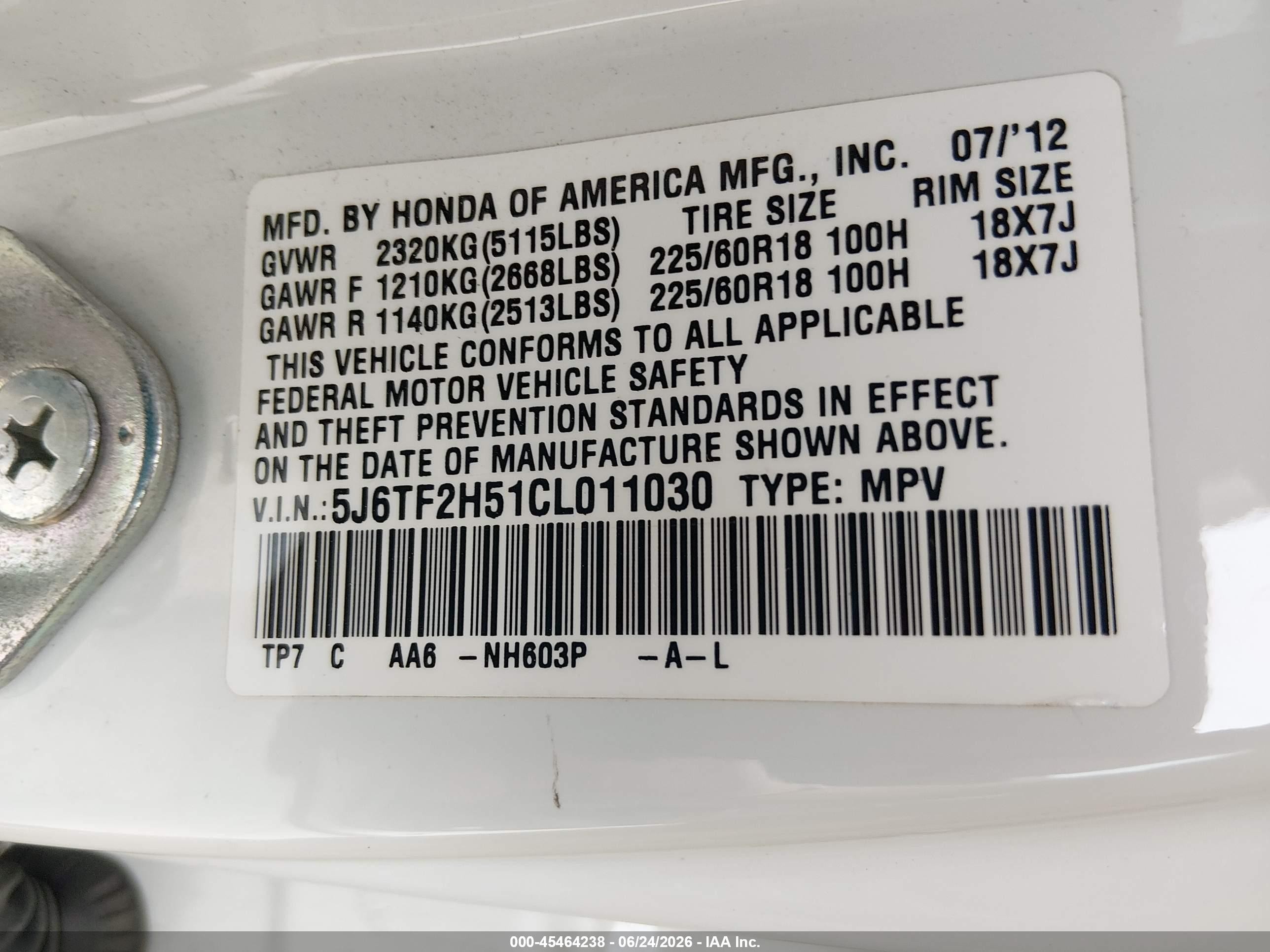 2012 Honda Crosstour Ex-l White vin: 5J6TF2H51CL011030