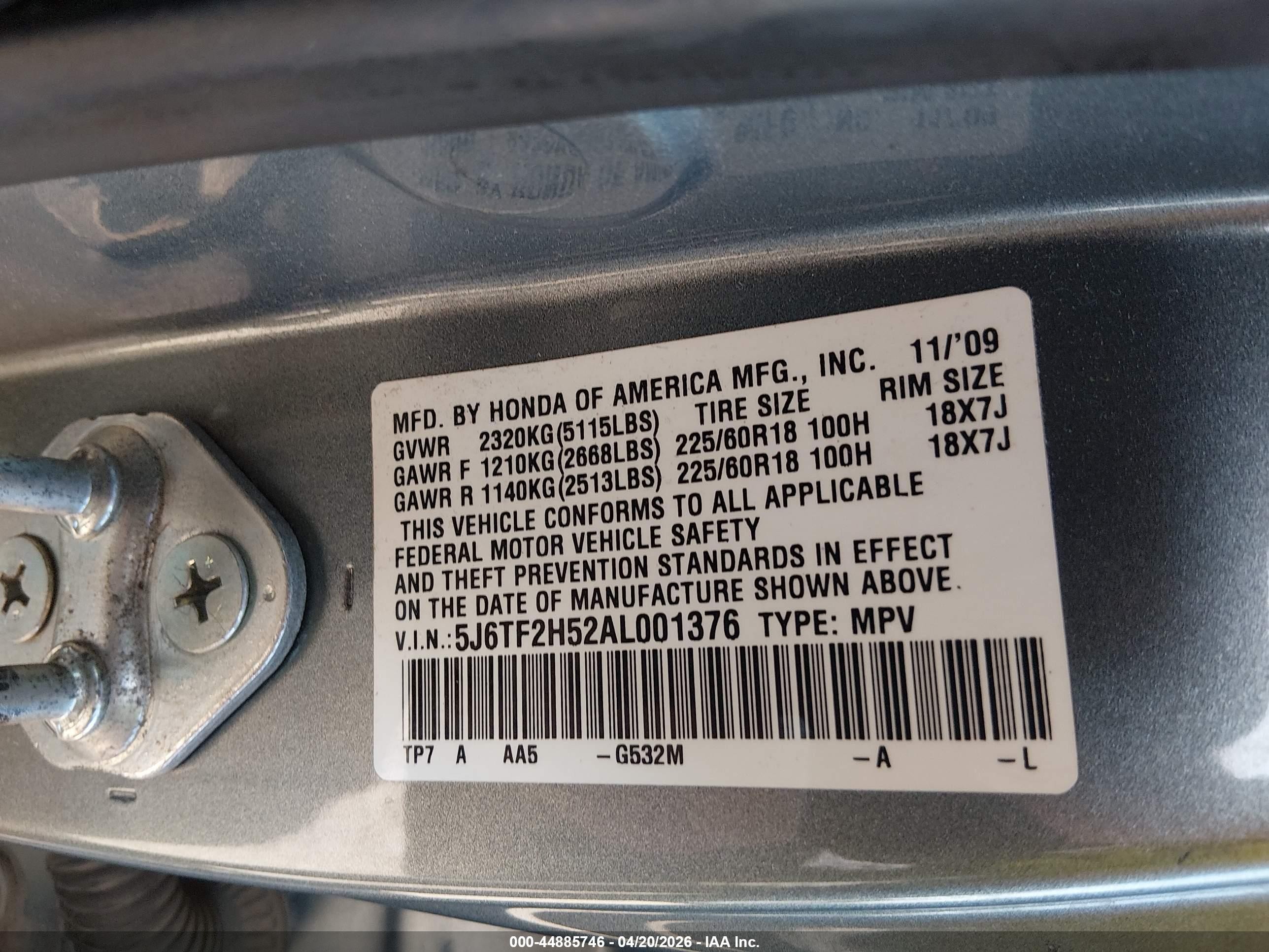 2010 Honda Accord Crosstour Ex-l Blue vin: 5J6TF2H52AL001376