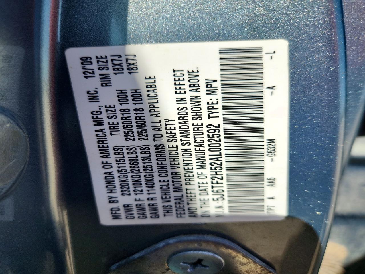 2010 Honda Accord Crosstour Exl Blue vin: 5J6TF2H52AL002592