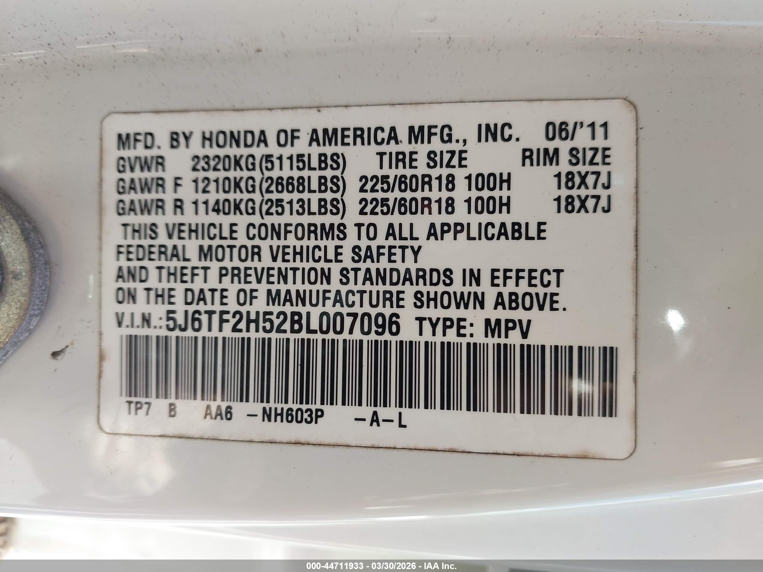 2011 Honda Accord Crosstour Ex-l White vin: 5J6TF2H52BL007096