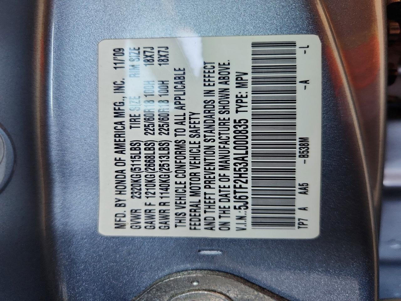 2010 Honda Accord Crosstour Exl Синий vin: 5J6TF2H53AL000835
