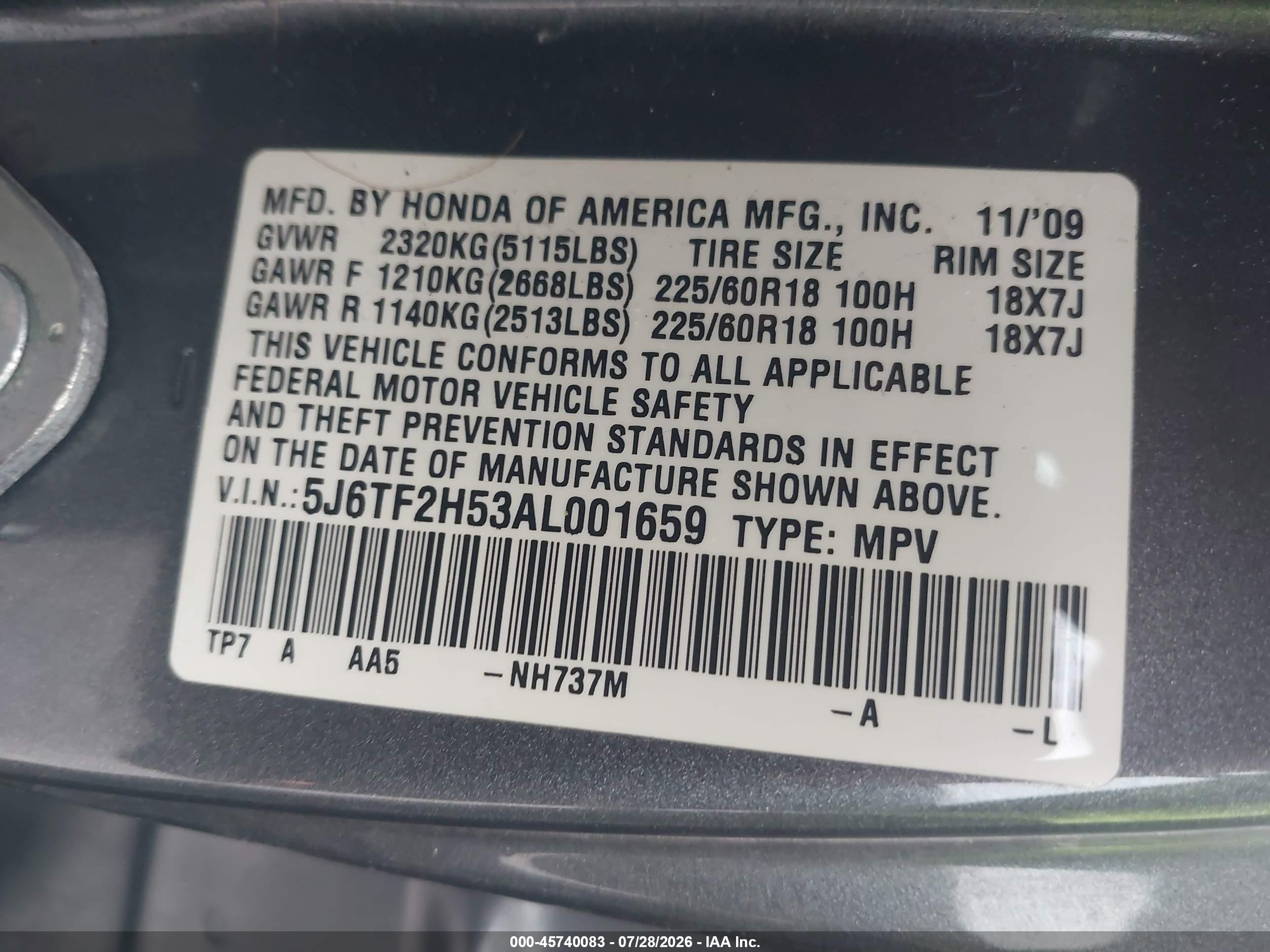2010 Honda Accord Crosstour Ex-l Gray vin: 5J6TF2H53AL001659
