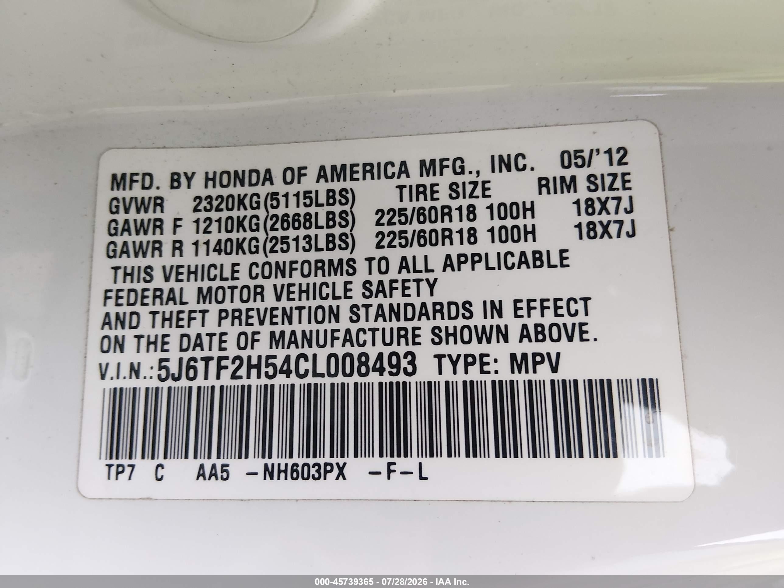 2012 Honda Crosstour Ex-l Cream vin: 5J6TF2H54CL008493