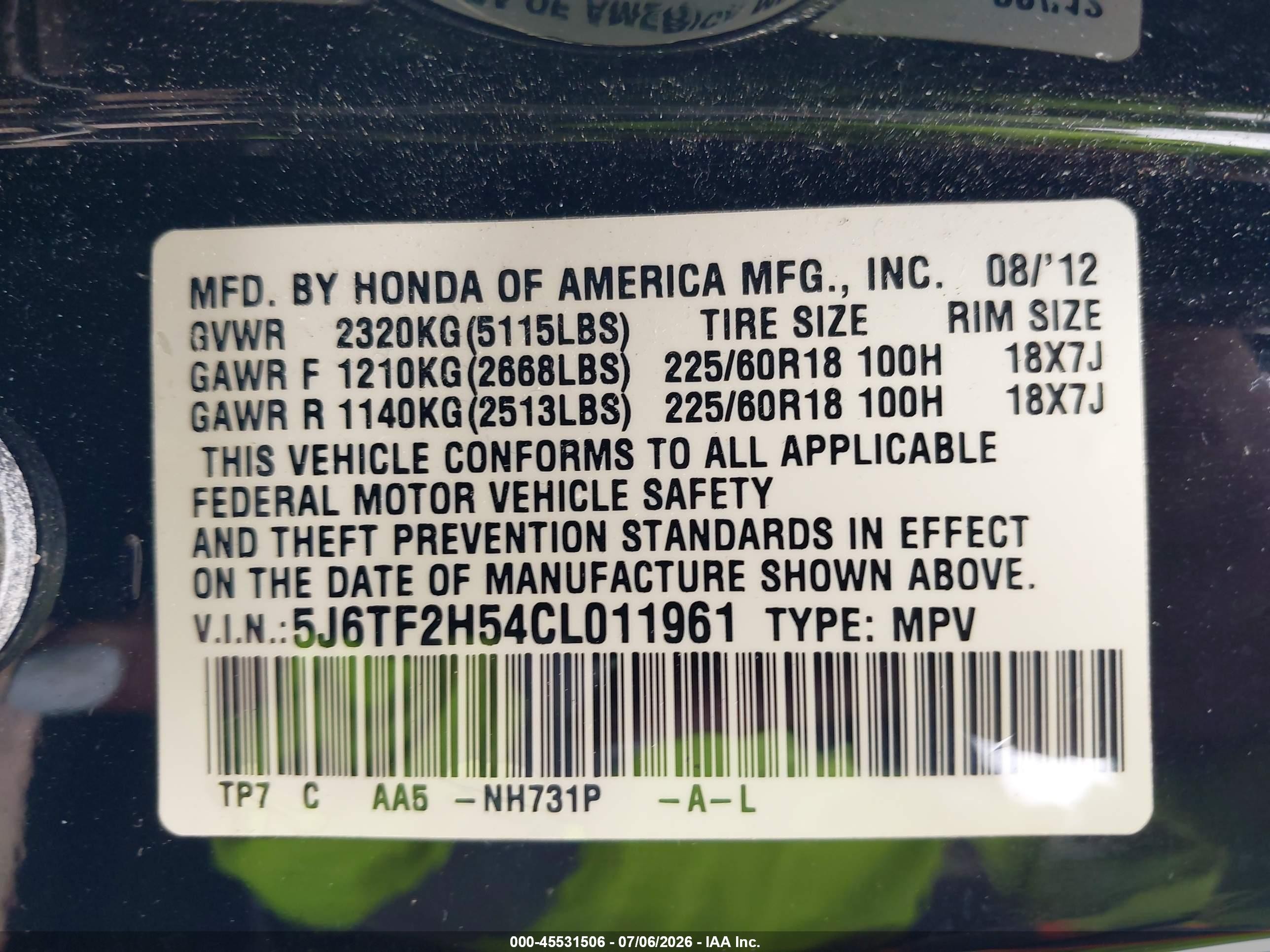 2012 Honda Crosstour Ex-l Black vin: 5J6TF2H54CL011961