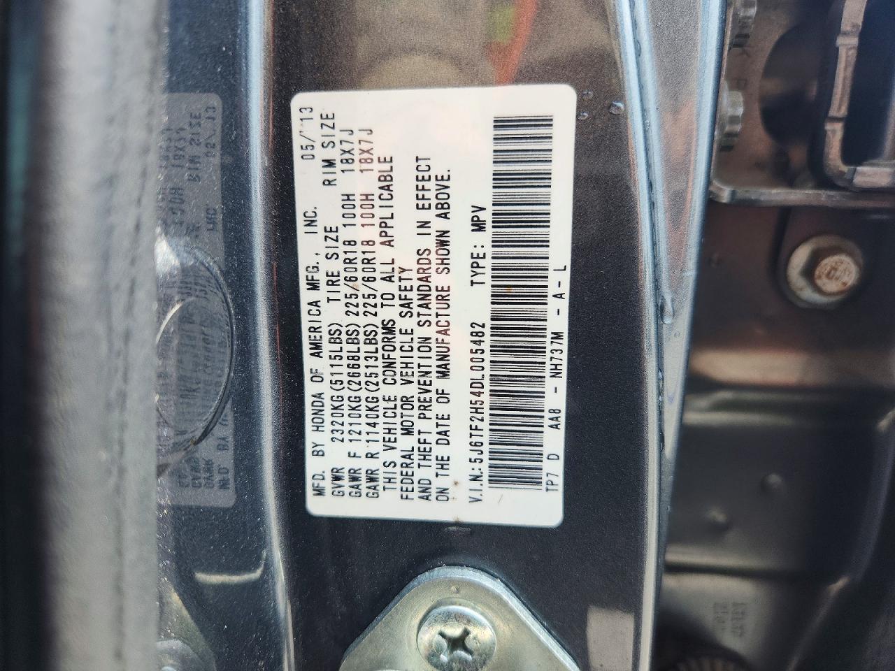 2013 Honda Crosstour Exl Gray vin: 5J6TF2H54DL005482
