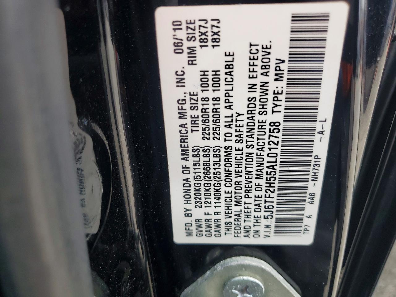 2010 Honda Accord Crosstour Exl Black vin: 5J6TF2H55AL012758