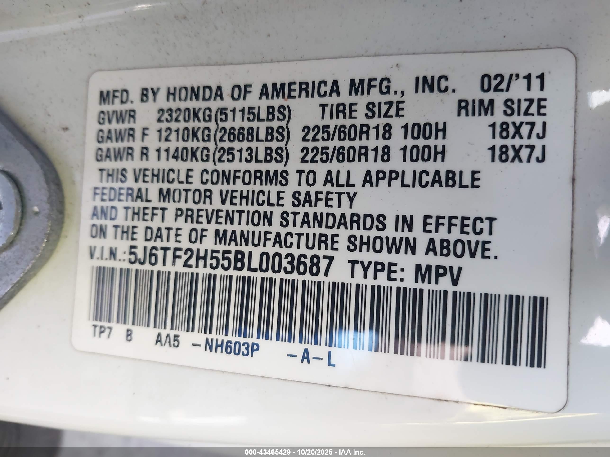 2011 Honda Accord Crosstour Ex-l White vin: 5J6TF2H55BL003687