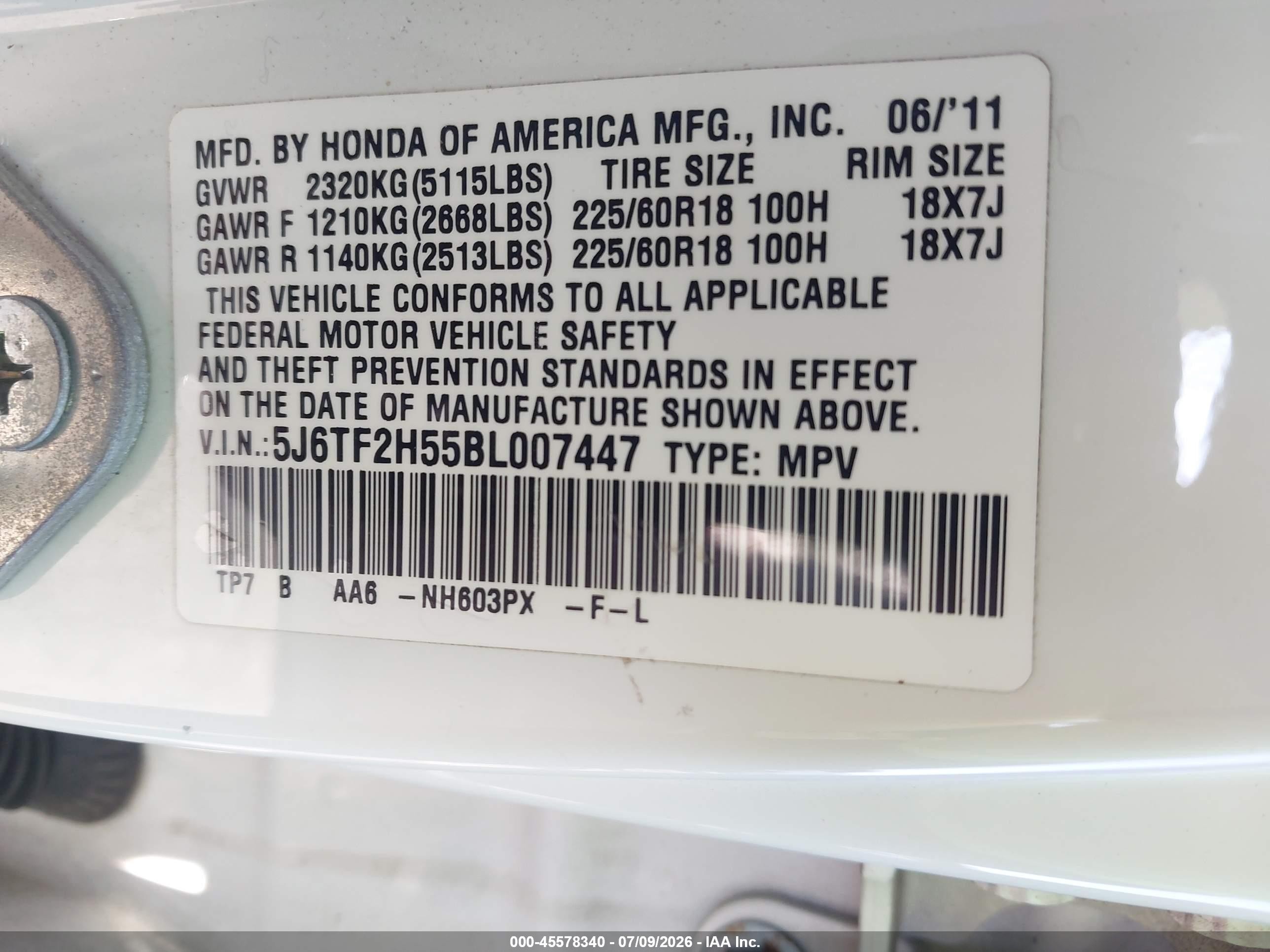 2011 Honda Accord Crosstour Ex-l White vin: 5J6TF2H55BL007447
