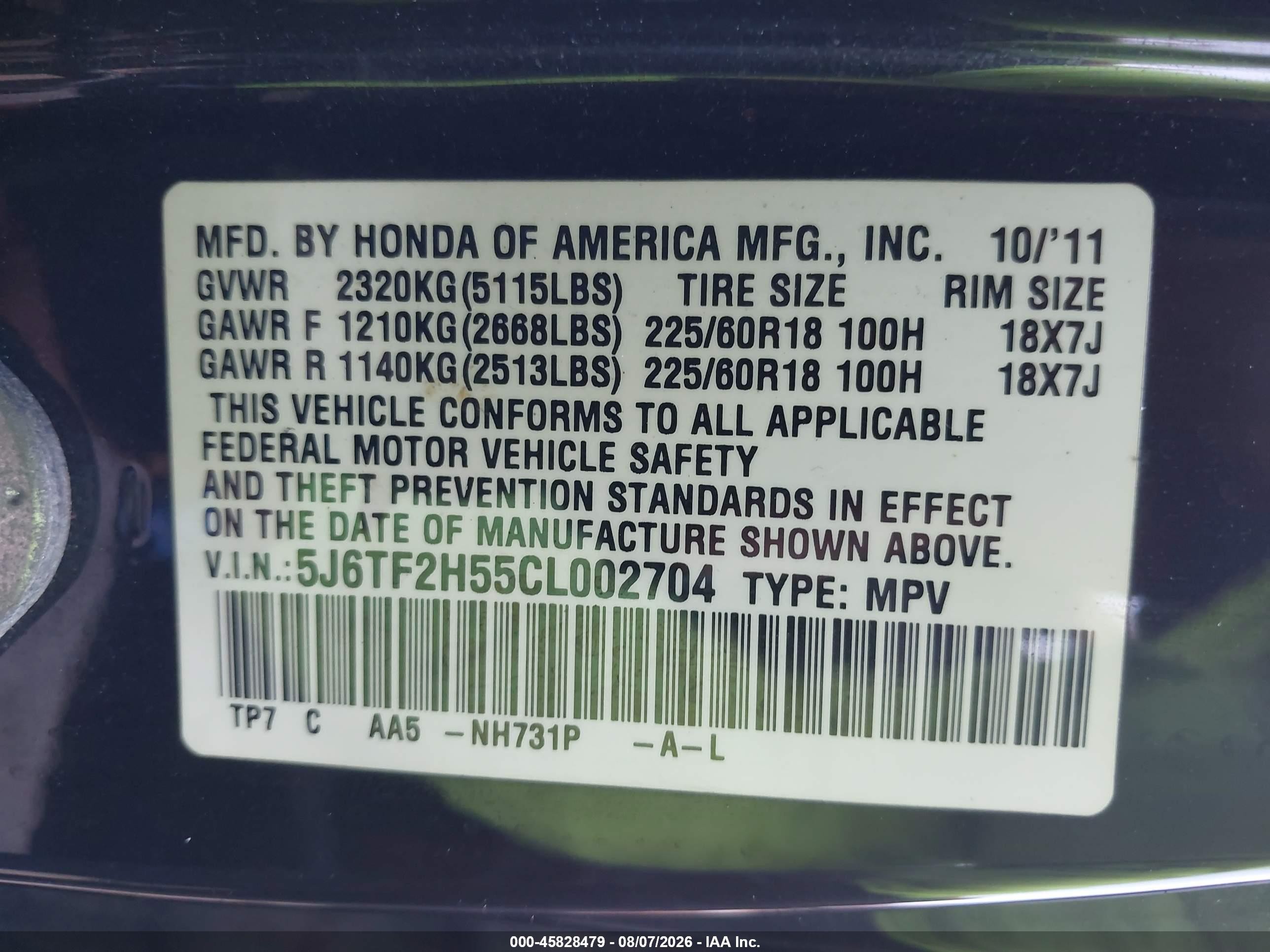 2012 Honda Crosstour Ex-l Black vin: 5J6TF2H55CL002704