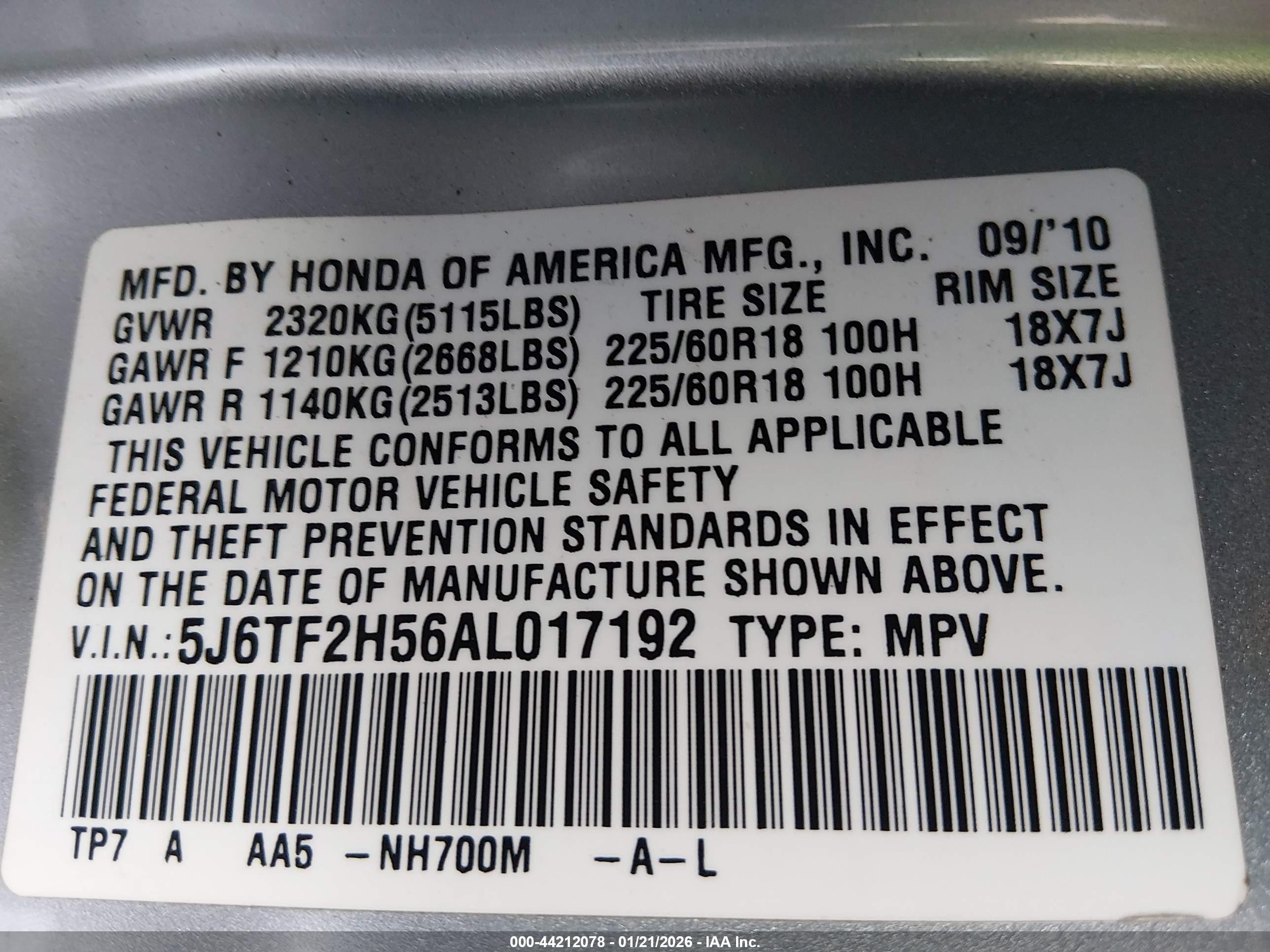 2010 Honda Accord Crosstour Ex-l Silver vin: 5J6TF2H56AL017192