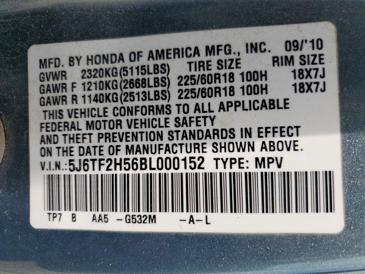 2011 Honda Accord Crosstour Exl Green vin: 5J6TF2H56BL000152