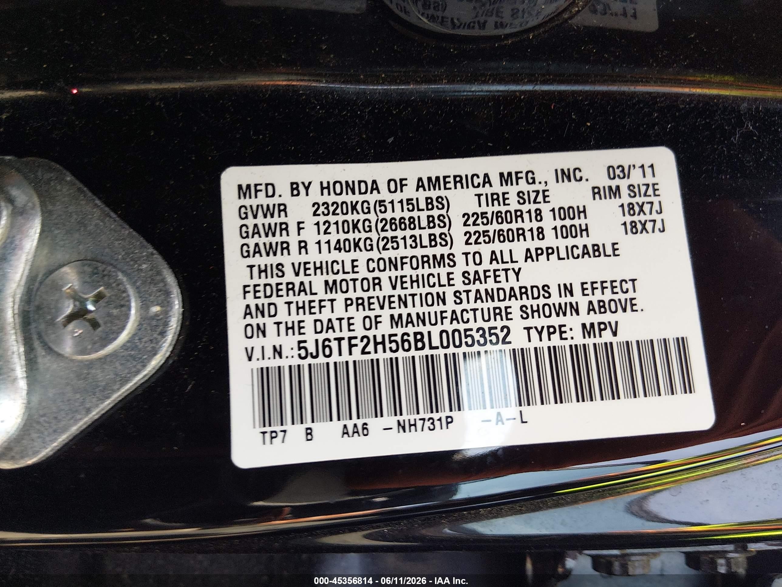 2011 Honda Accord Crosstour Ex-l Black vin: 5J6TF2H56BL005352