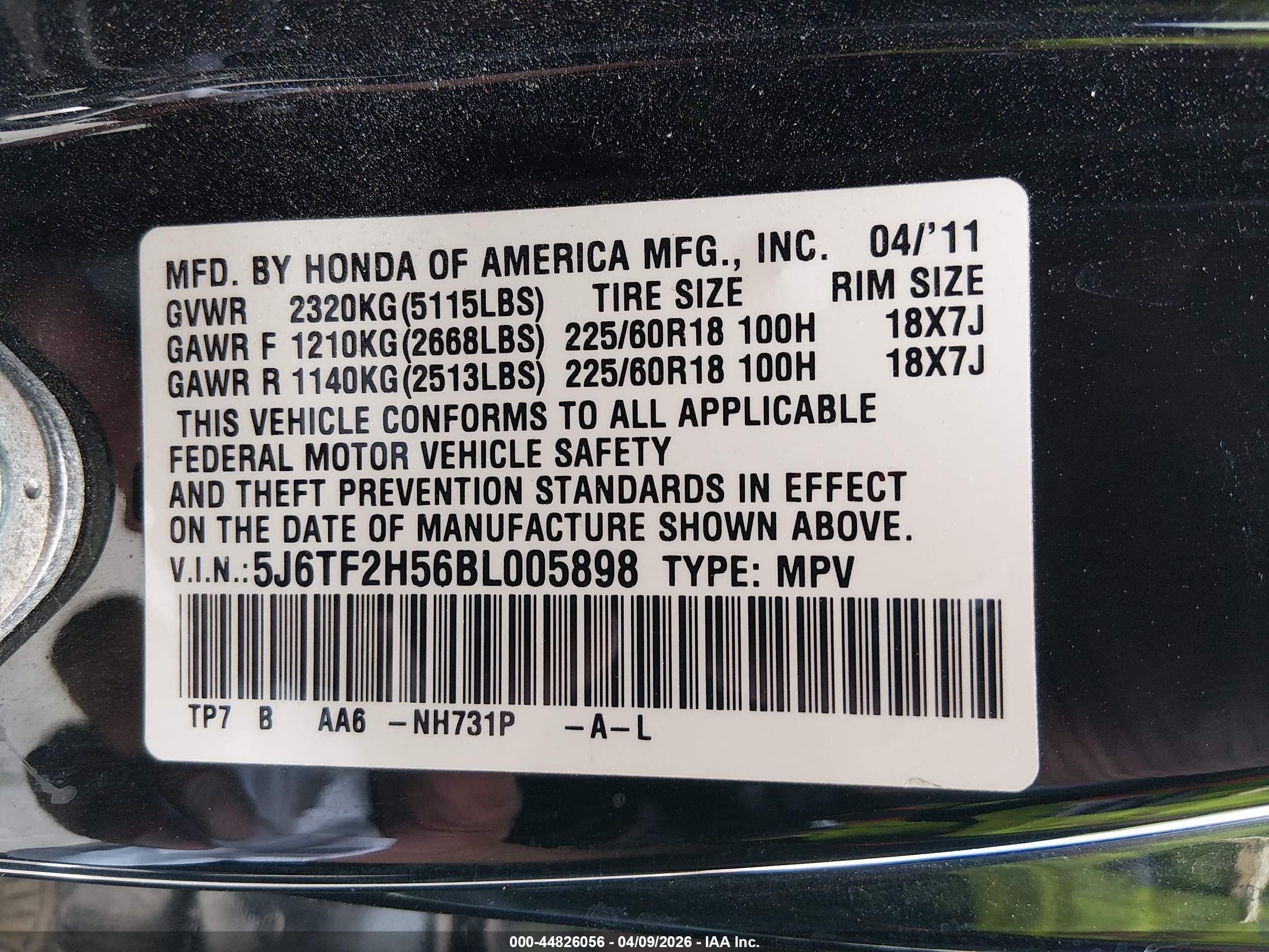 2011 Honda Accord Crosstour Ex-l Black vin: 5J6TF2H56BL005898