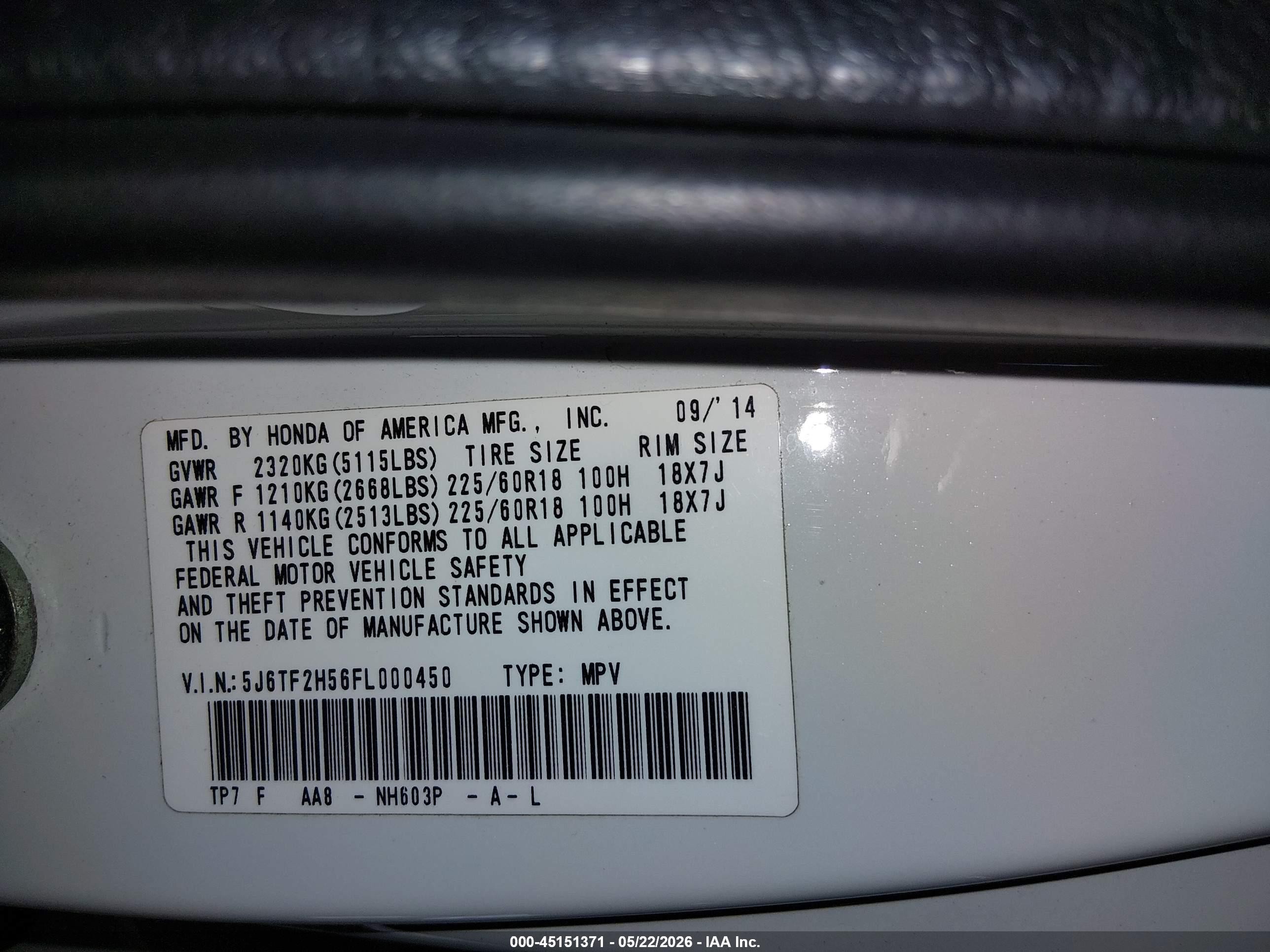 2015 Honda Crosstour Ex-l V6 White vin: 5J6TF2H56FL000450