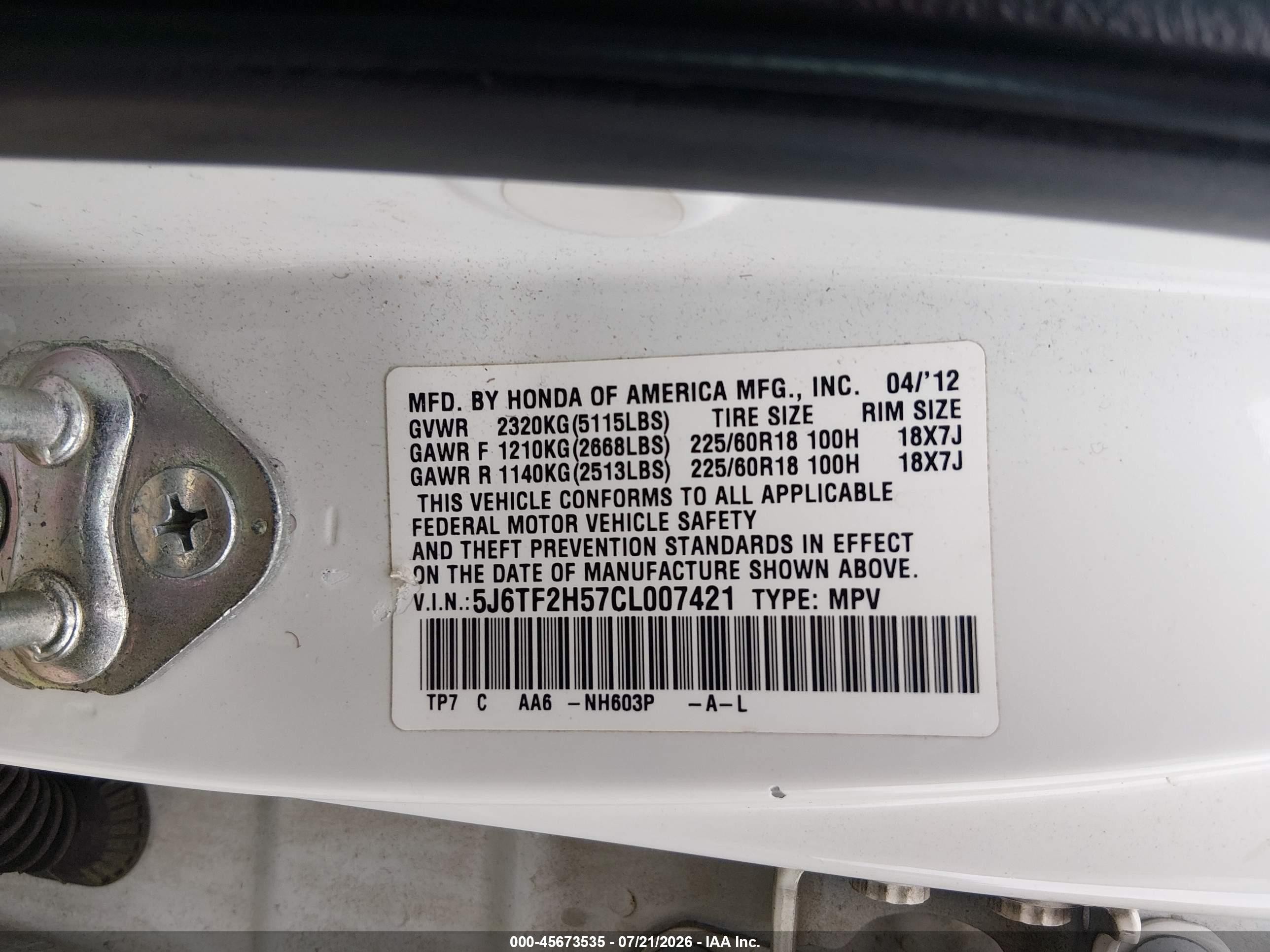 2012 Honda Crosstour Ex-l White vin: 5J6TF2H57CL007421