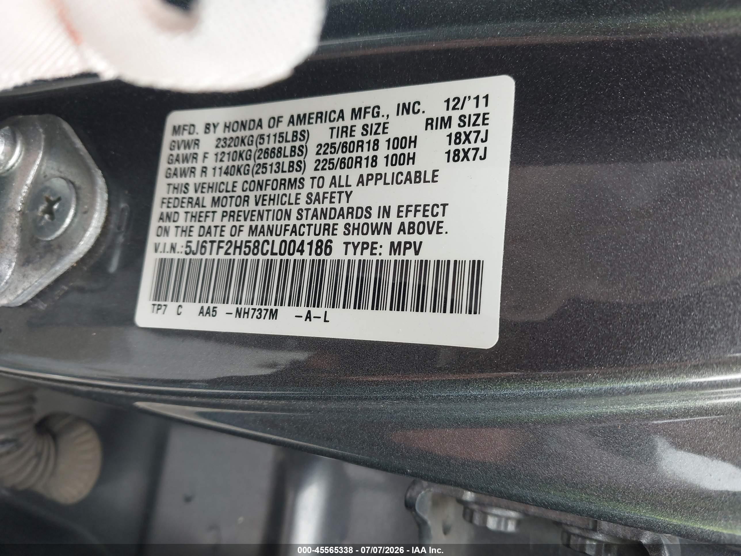 2012 Honda Crosstour Ex-l Gray vin: 5J6TF2H58CL004186
