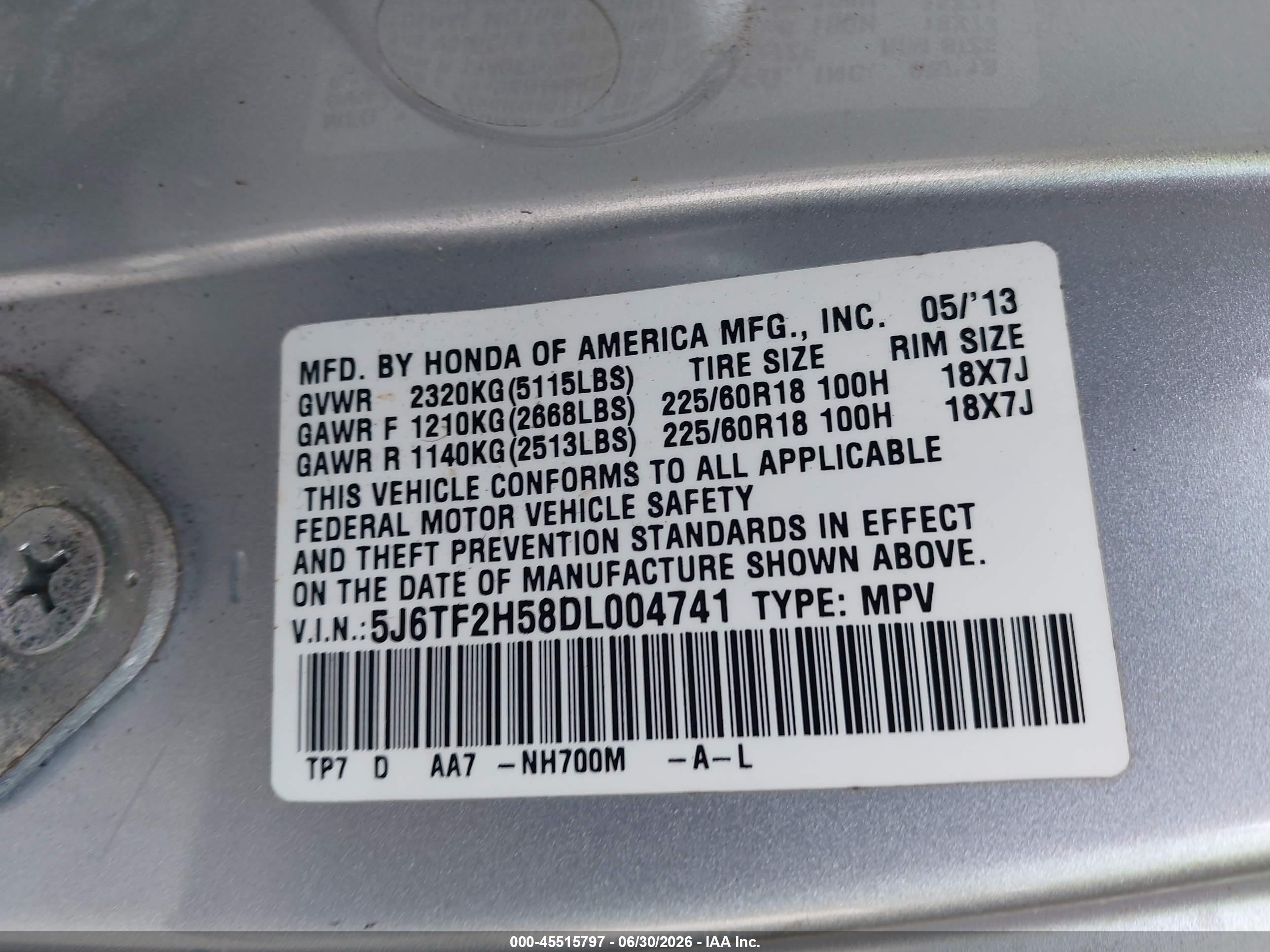 2013 Honda Crosstour Ex-l V6 Silver vin: 5J6TF2H58DL004741