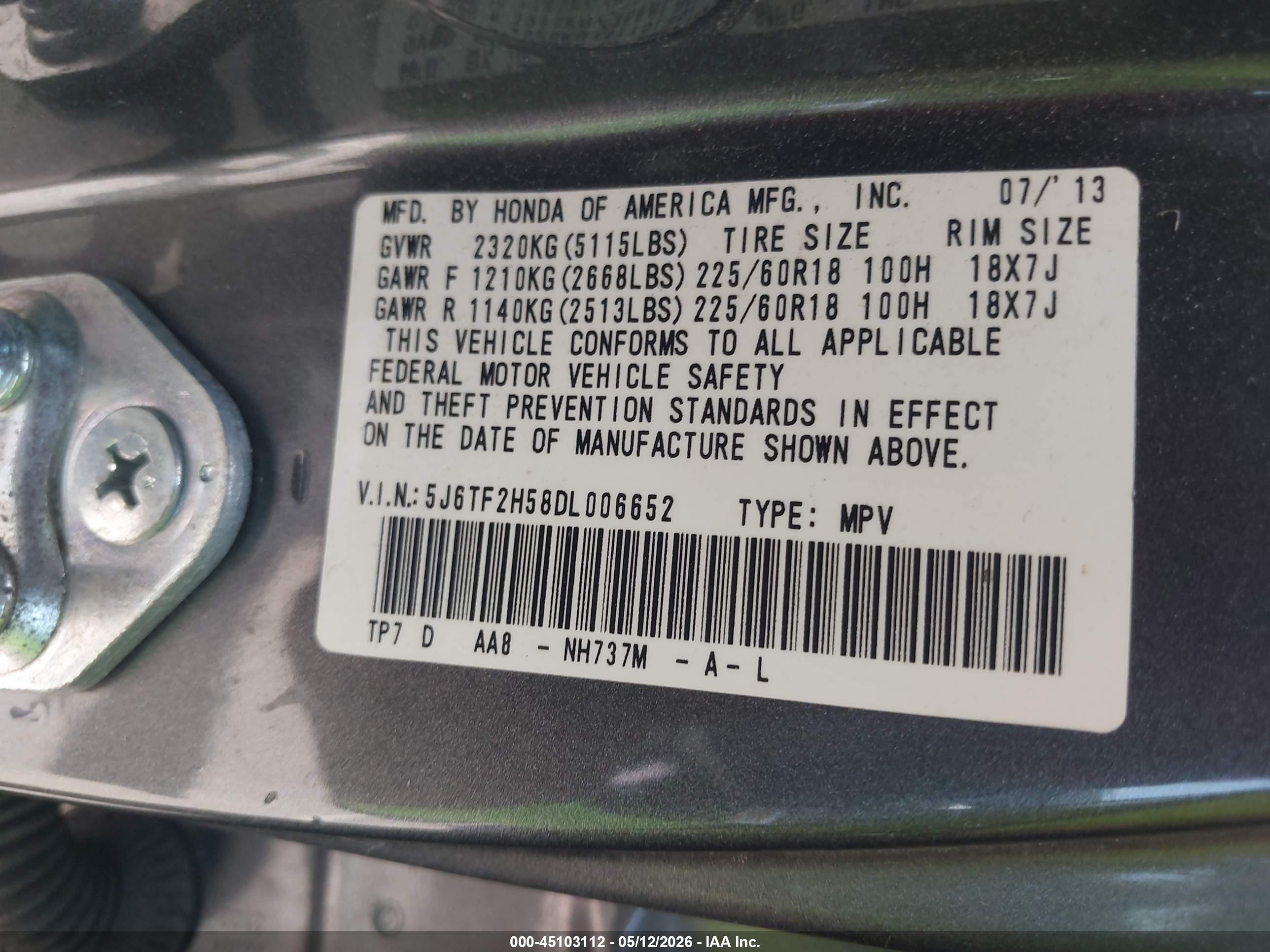 2013 Honda Crosstour Ex-l V6 Серый vin: 5J6TF2H58DL006652
