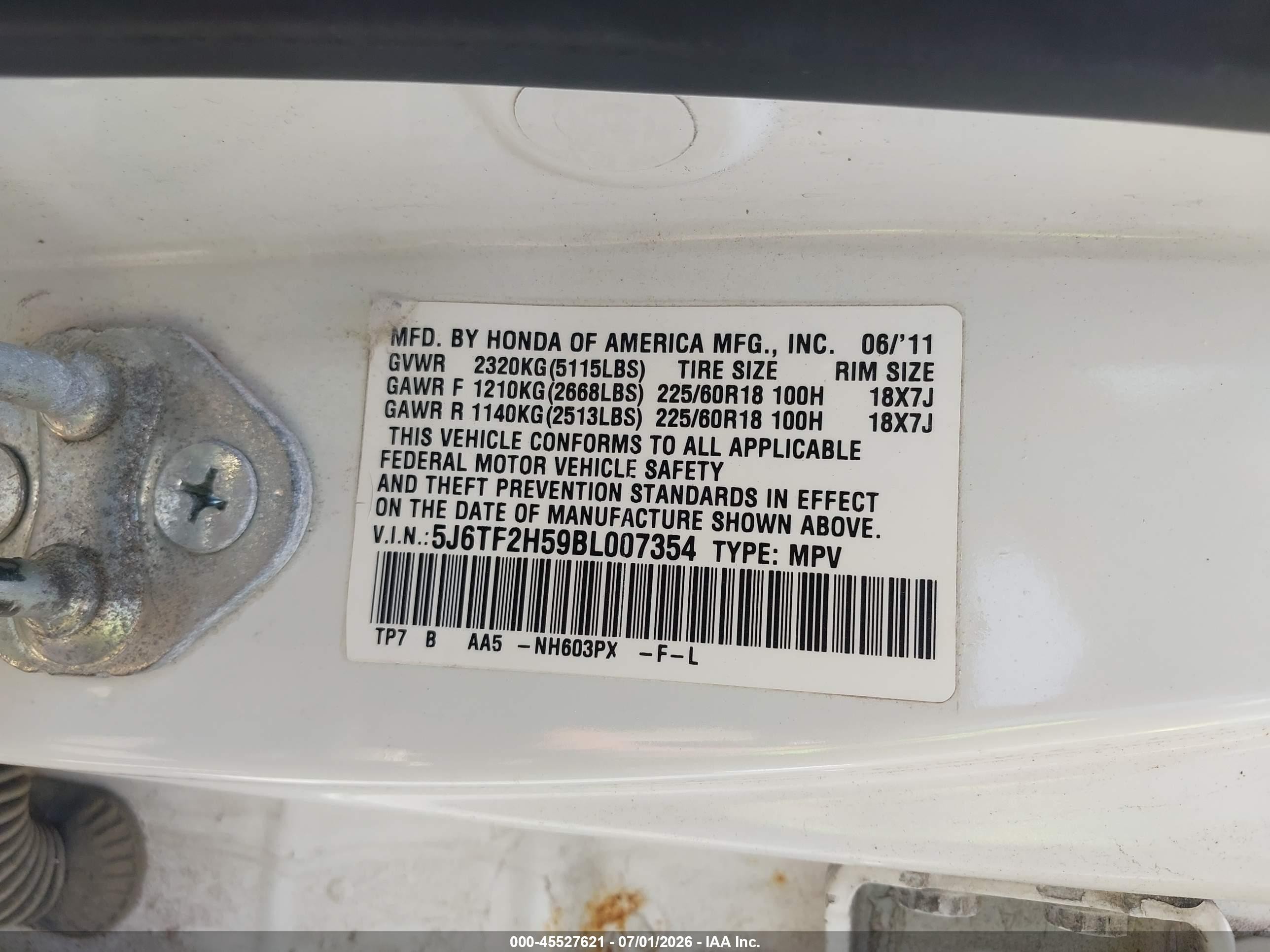 2011 Honda Accord Crosstour Ex-l White vin: 5J6TF2H59BL007354