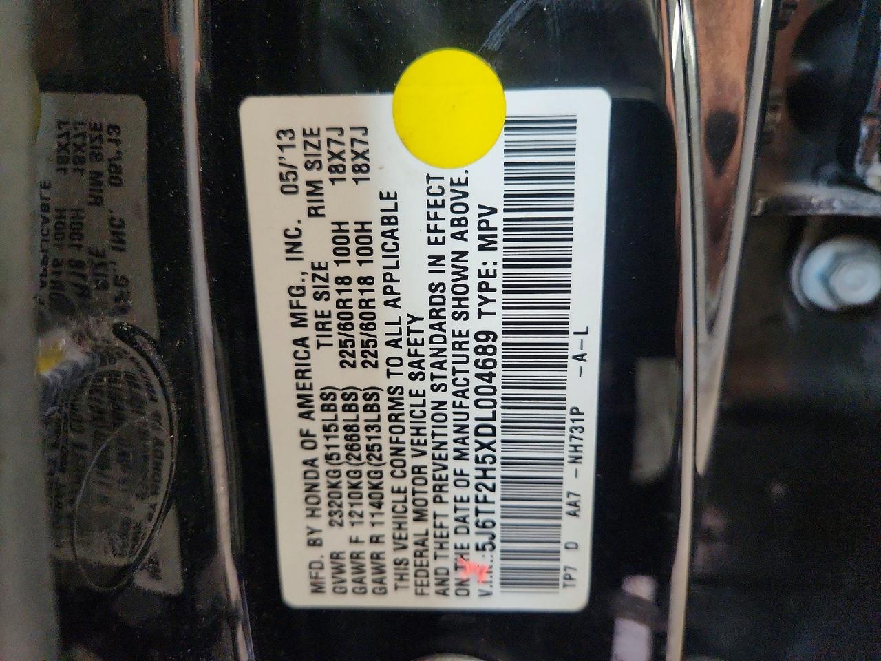 2013 Honda Crosstour Exl Black vin: 5J6TF2H5XDL004689