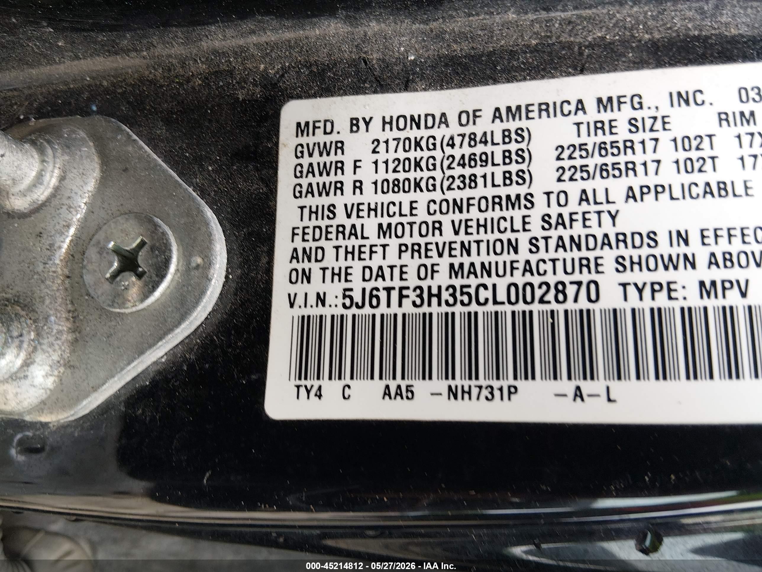 2012 Honda Crosstour 2.4 Ex Black vin: 5J6TF3H35CL002870
