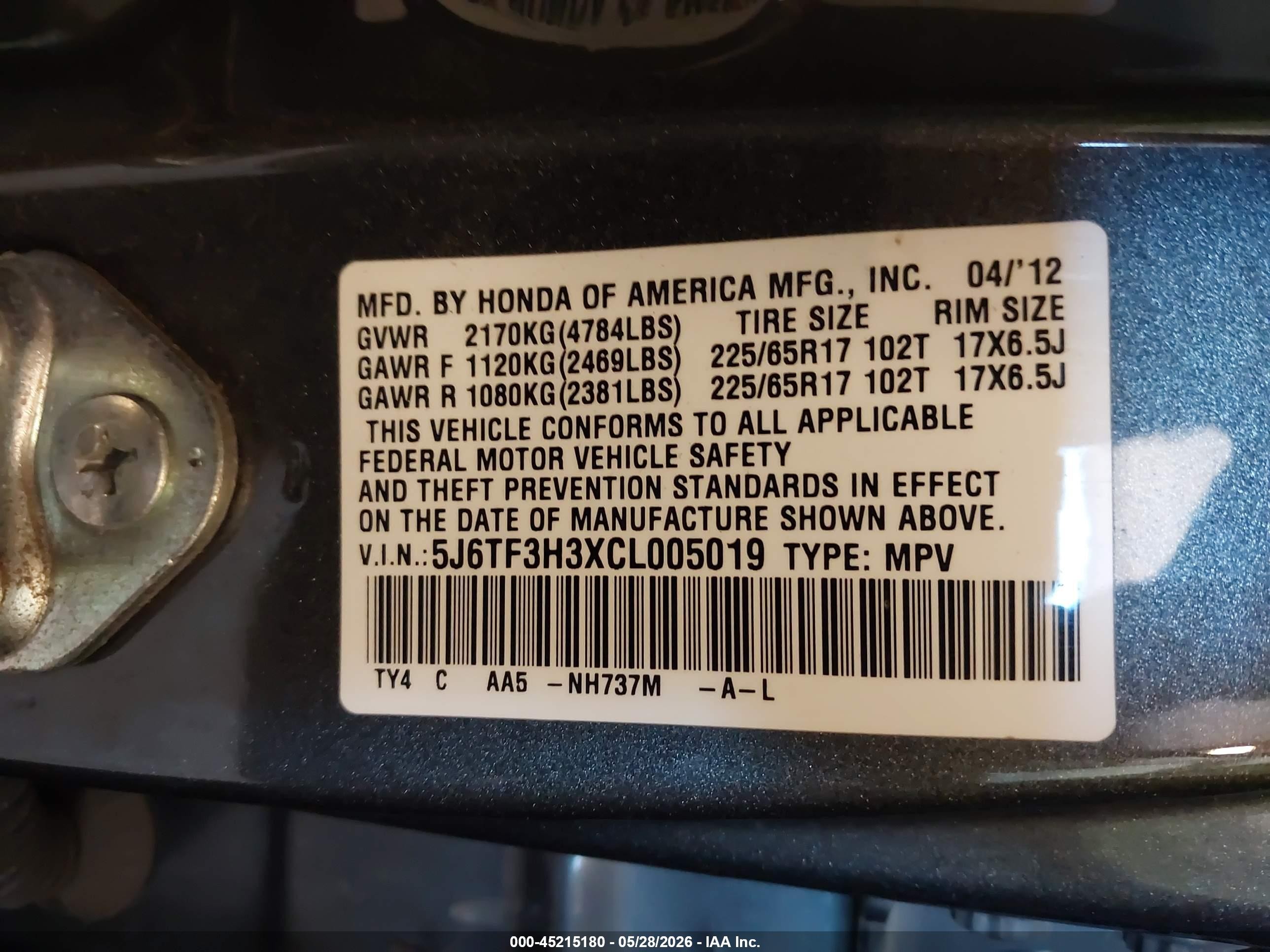 2012 Honda Crosstour 2.4 Ex Gray vin: 5J6TF3H3XCL005019