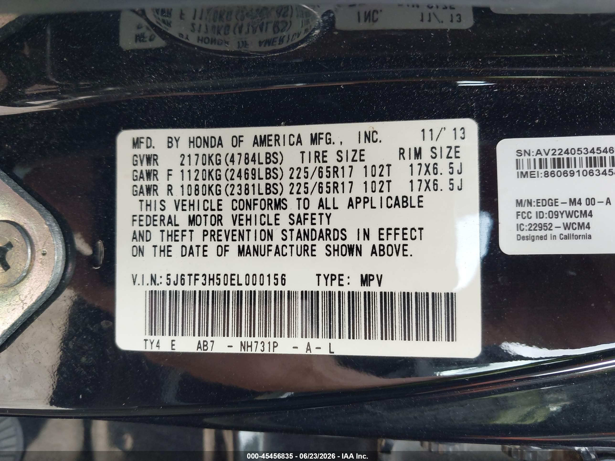 2014 Honda Crosstour Ex-l Черный vin: 5J6TF3H50EL000156