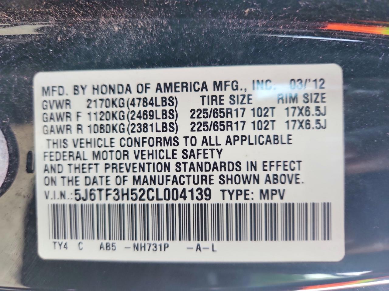 2012 Honda Crosstour Exl Черный vin: 5J6TF3H52CL004139