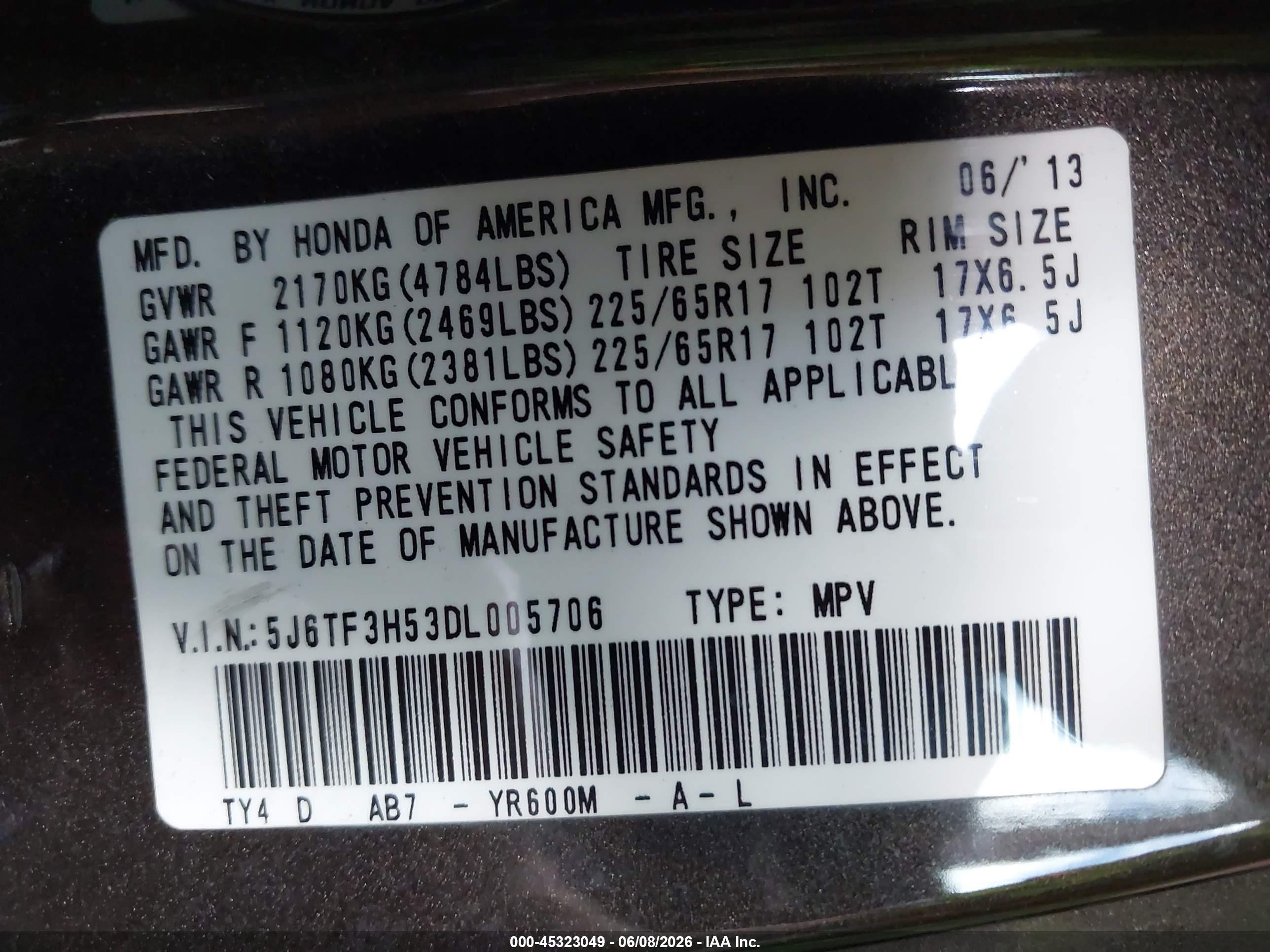 2013 Honda Crosstour Ex-l Brown vin: 5J6TF3H53DL005706