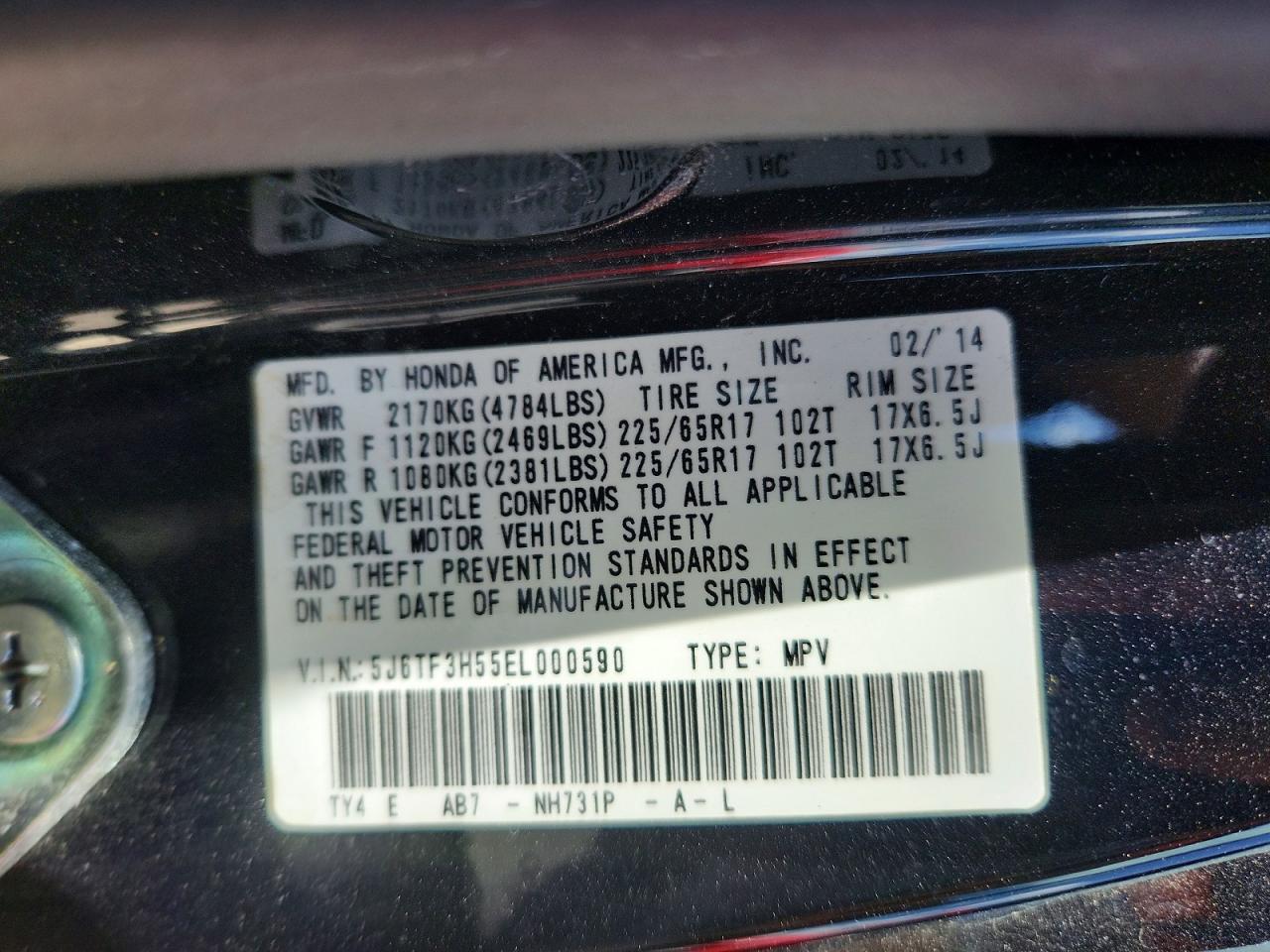 2014 Honda Crosstour Exl Black vin: 5J6TF3H55EL000590