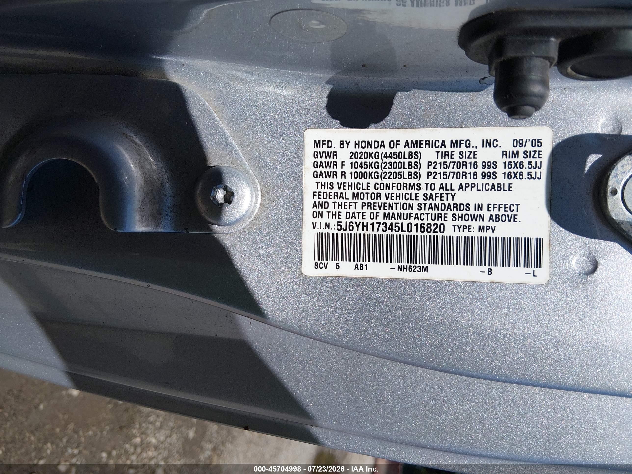 2005 Honda Element Lx Silver vin: 5J6YH17345L016820