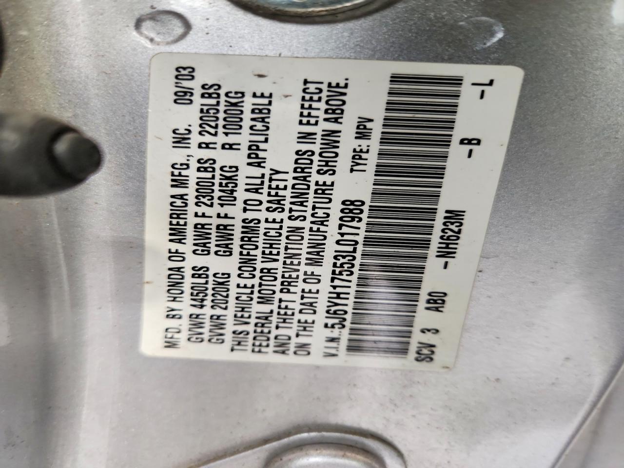 2003 Honda Element Ex Silver vin: 5J6YH17553L017988