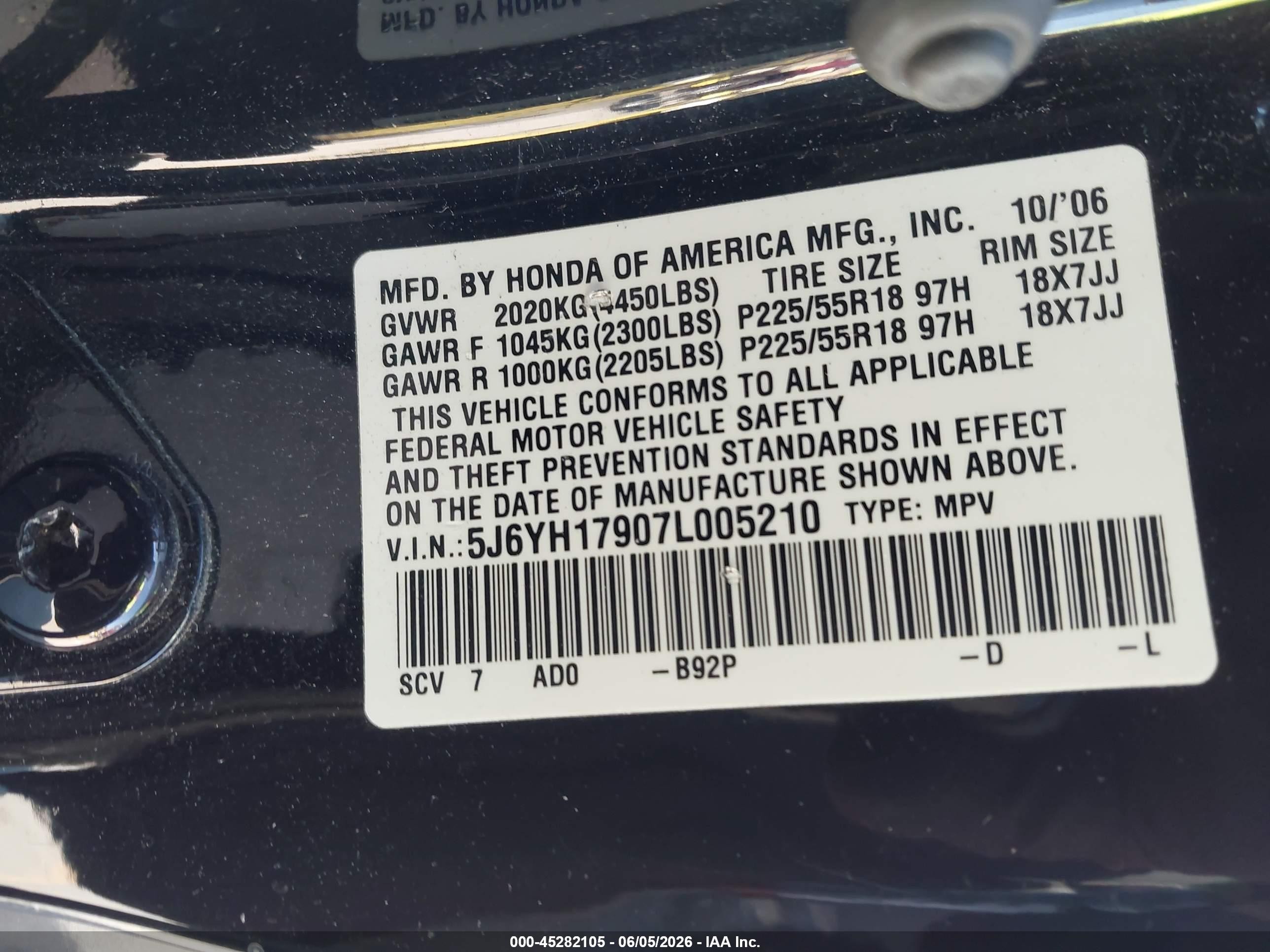 2007 Honda Element Sc Black vin: 5J6YH17907L005210