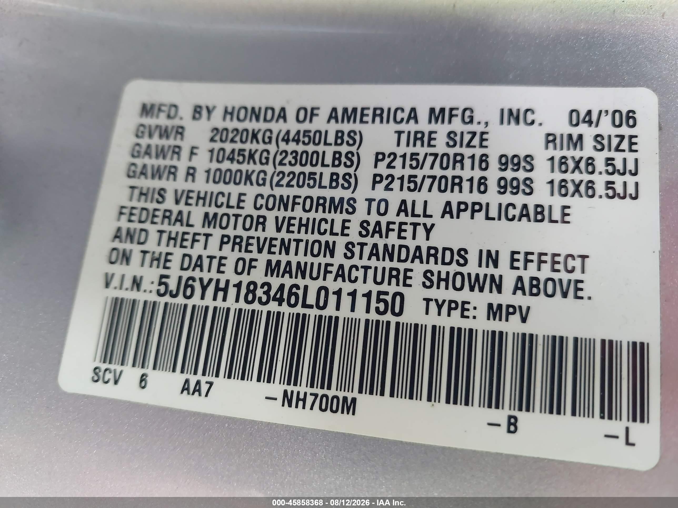 2006 Honda Element Lx Silver vin: 5J6YH18346L011150