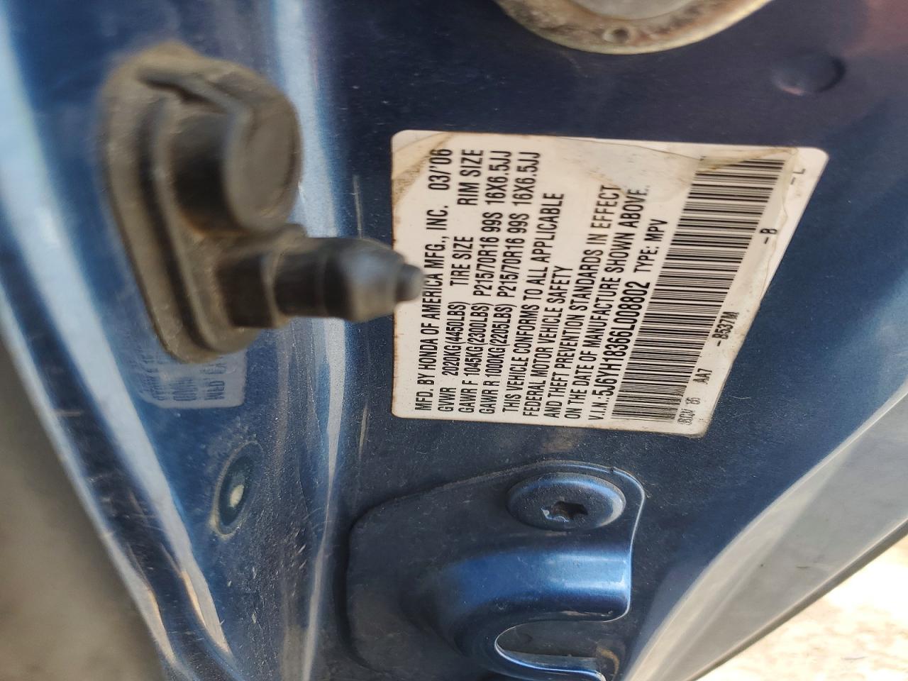 2006 Honda Element Lx Blue vin: 5J6YH18366L008802