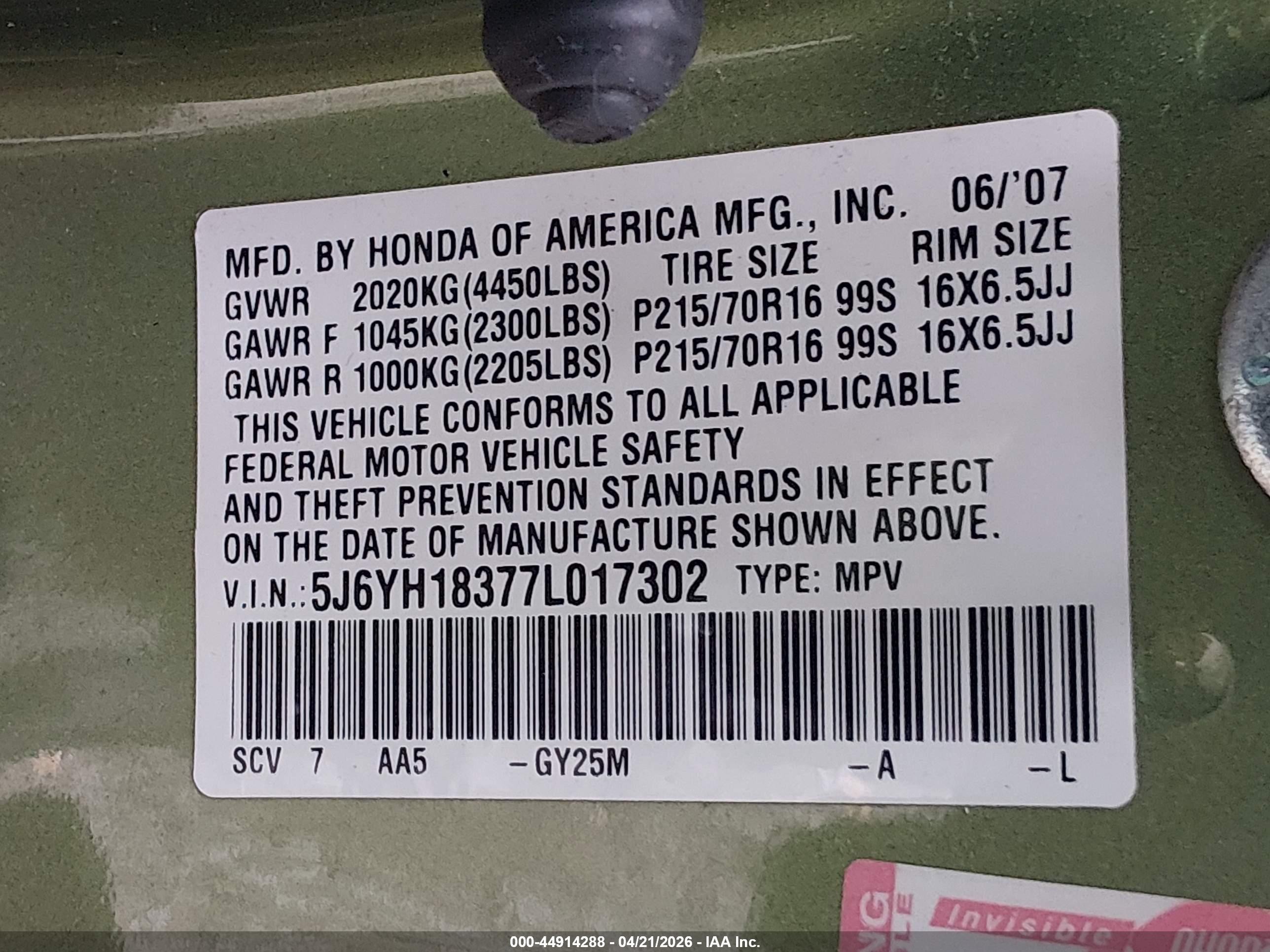 2007 Honda Element Lx Green vin: 5J6YH18377L017302