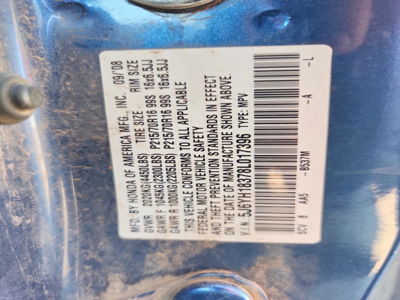 2008 Honda Element Lx Blue vin: 5J6YH18378L017396