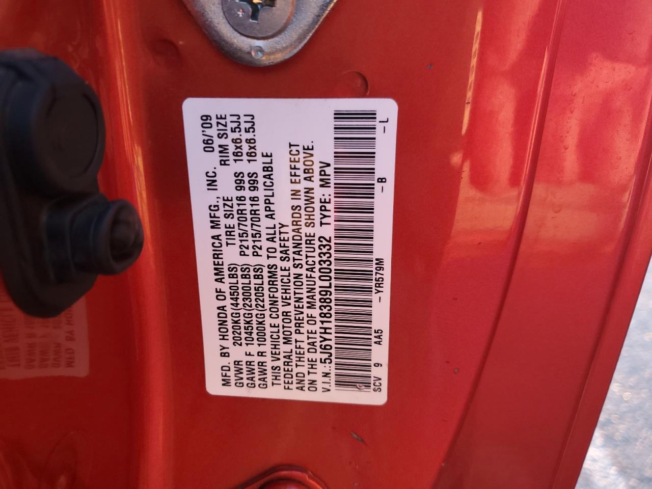 2009 Honda Element Lx Orange vin: 5J6YH18389L003332