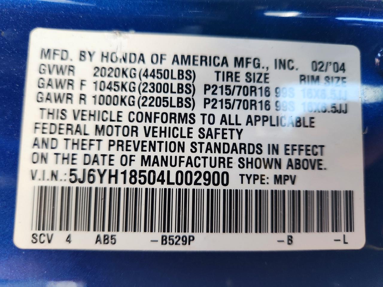 2004 Honda Element Ex Синий vin: 5J6YH18504L002900