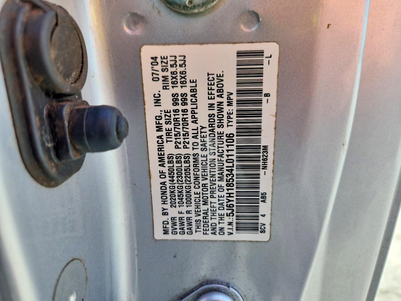 2004 Honda Element Ex Silver vin: 5J6YH18534L011106